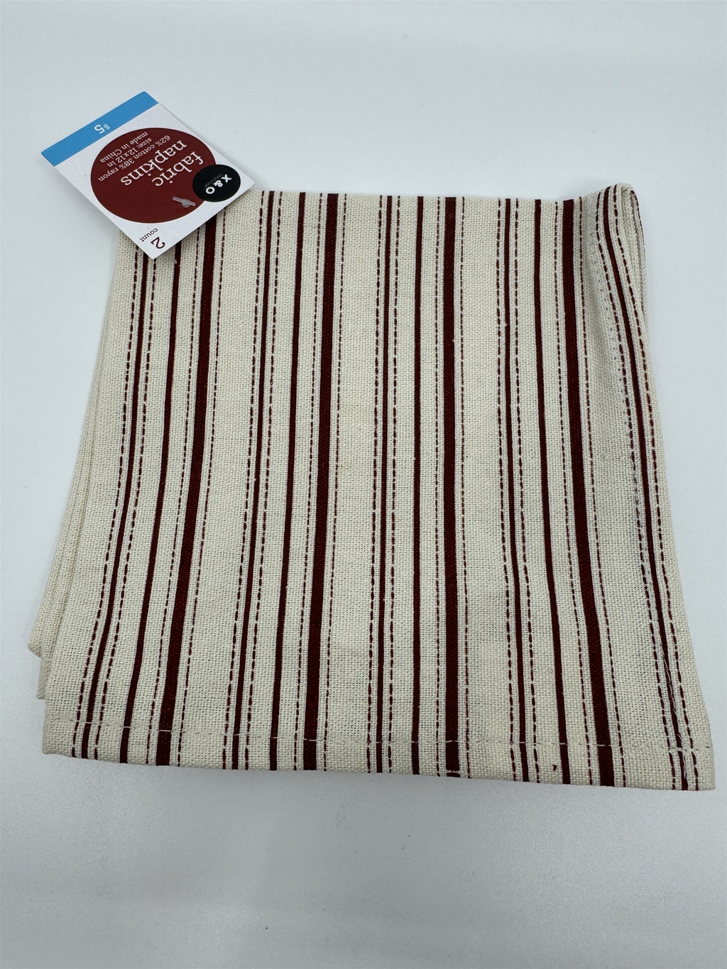 Set of 8 X&O Striped Cloth Napkins 12x12 Dinner Napkins Cotton/Rayon NEW