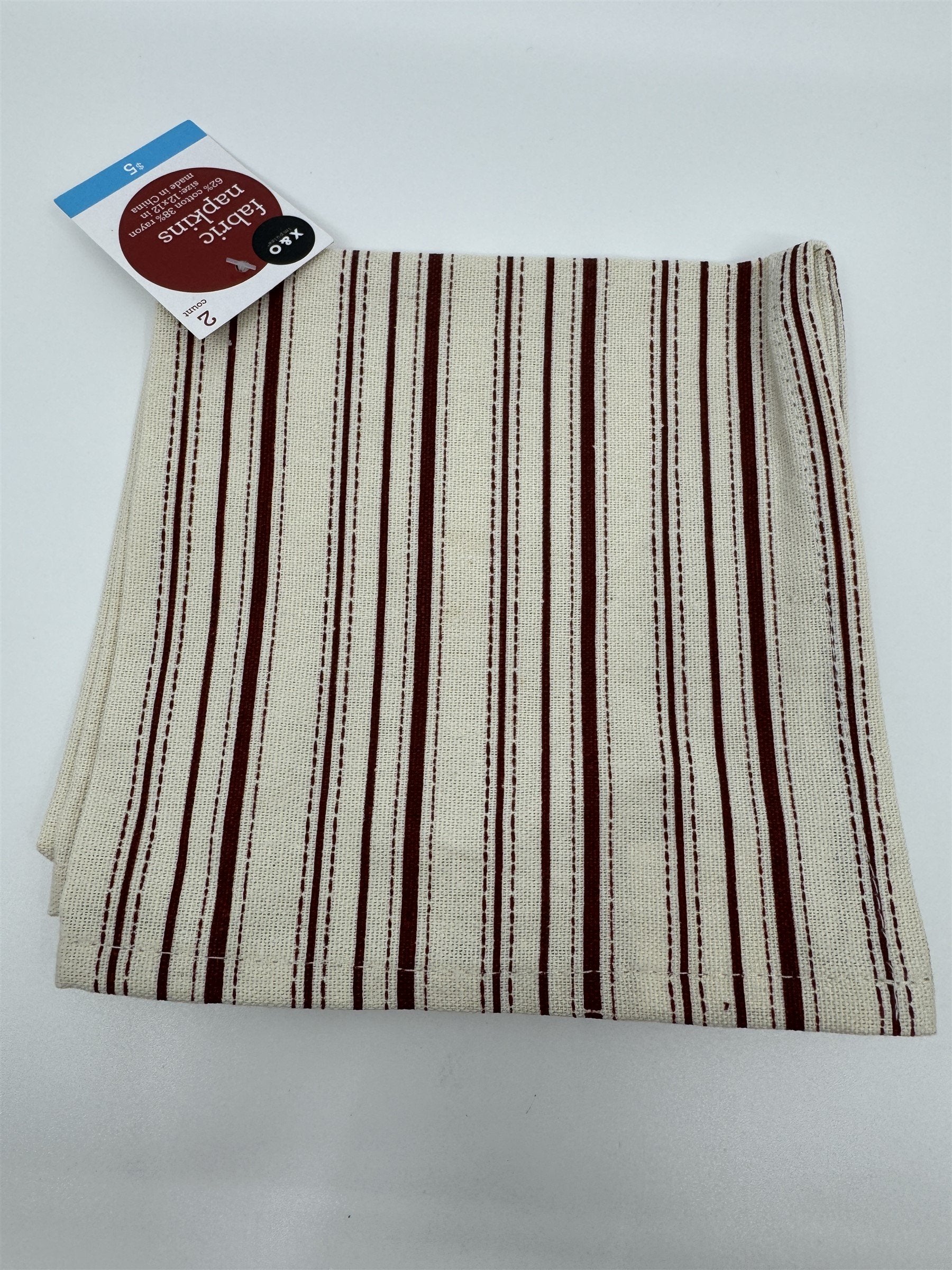 Set of 8 X&O Striped Cloth Napkins 12x12 Dinner Napkins Cotton/Rayon NEW