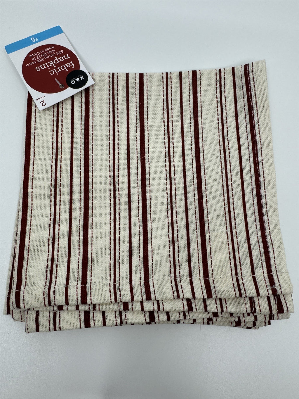 Set of 8 X&O Striped Cloth Napkins 12x12 Dinner Napkins Cotton/Rayon NEW
