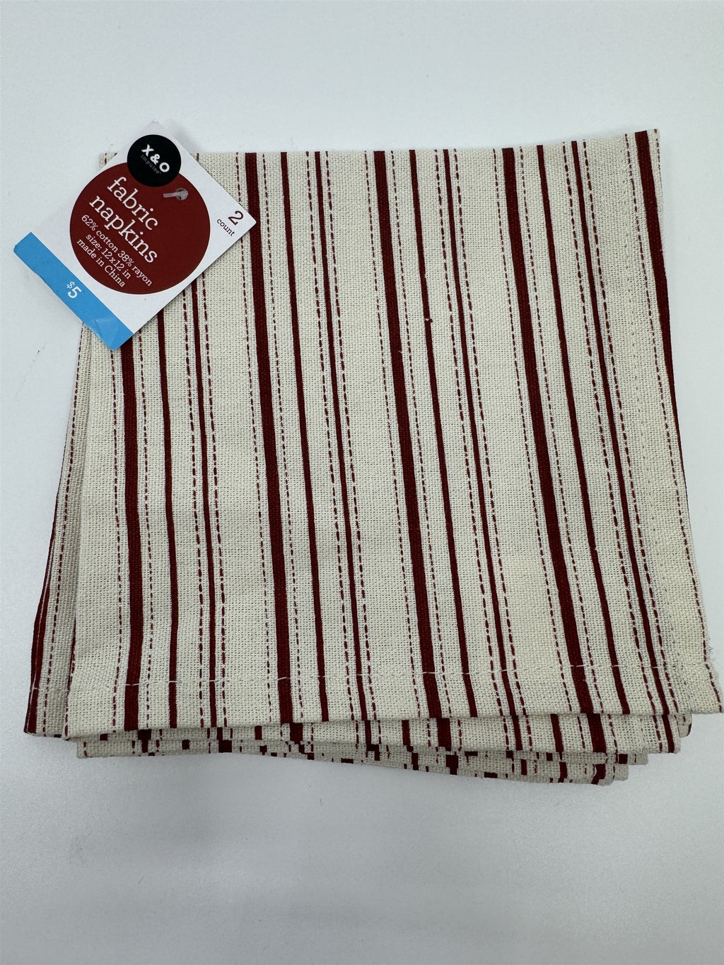 Set of 8 X&O Striped Cloth Napkins 12x12 Dinner Napkins Cotton/Rayon NEW