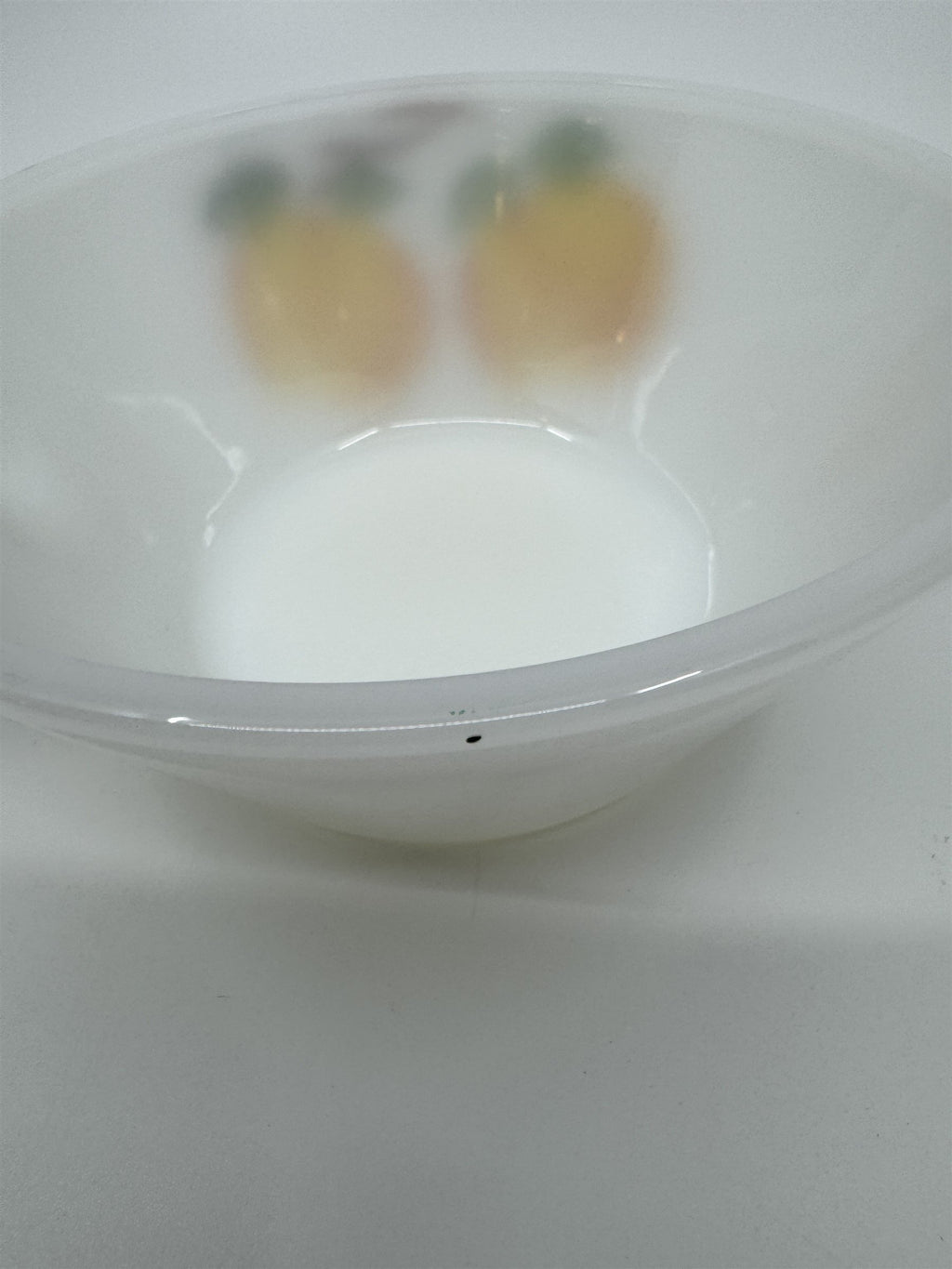 Vintage Anchor Hocking White Milk Glass Hand Painted Peaches Handled Bowl Fruit