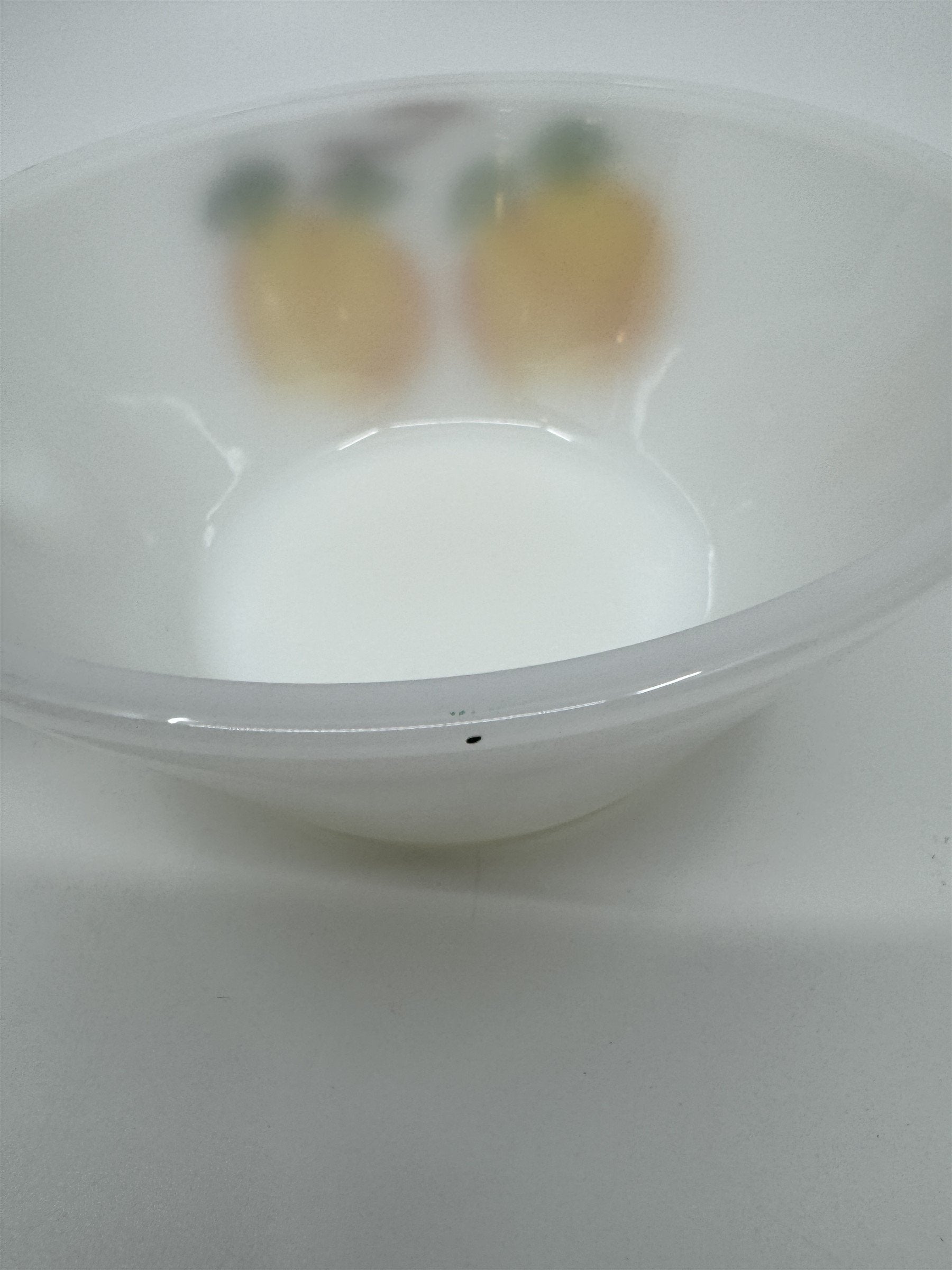 Vintage Anchor Hocking White Milk Glass Hand Painted Peaches Handled Bowl Fruit