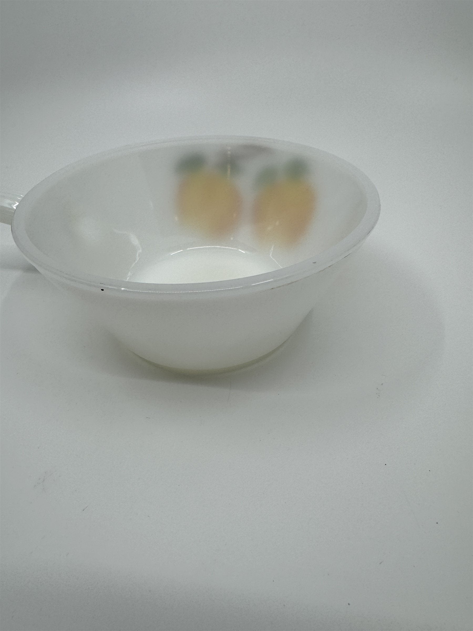 Vintage Anchor Hocking White Milk Glass Hand Painted Peaches Handled Bowl Fruit