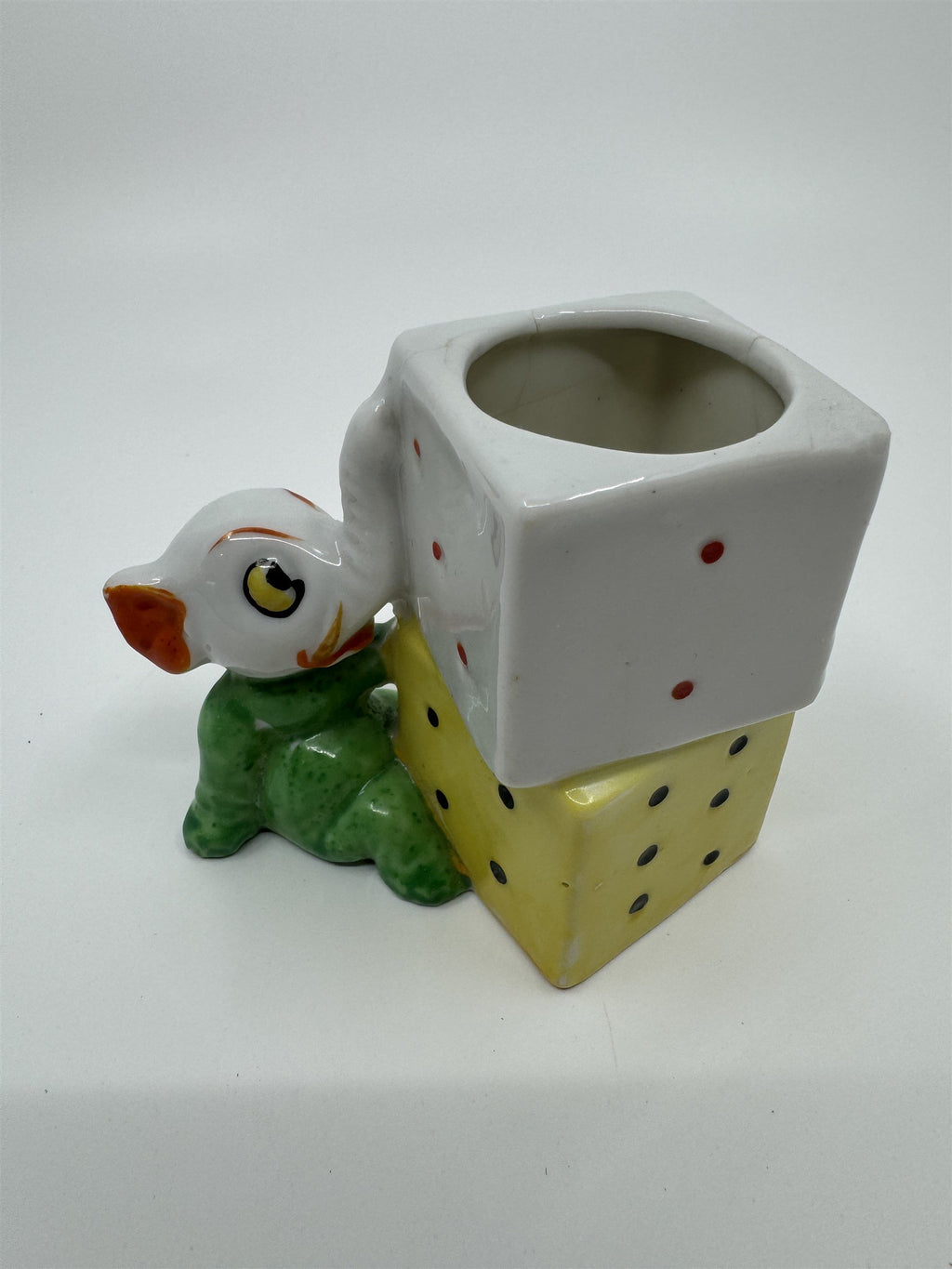 Baby Elephant With Dice Small Vintage Planter Toothbrush Holder 1950s JAPAN