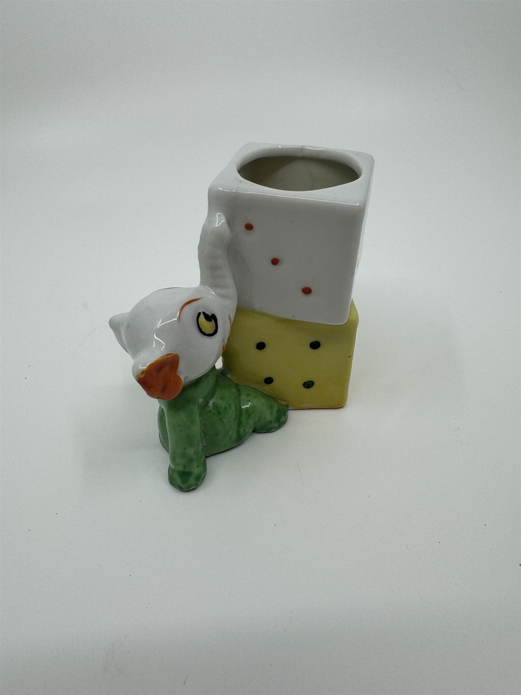 Baby Elephant With Dice Small Vintage Planter Toothbrush Holder 1950s JAPAN