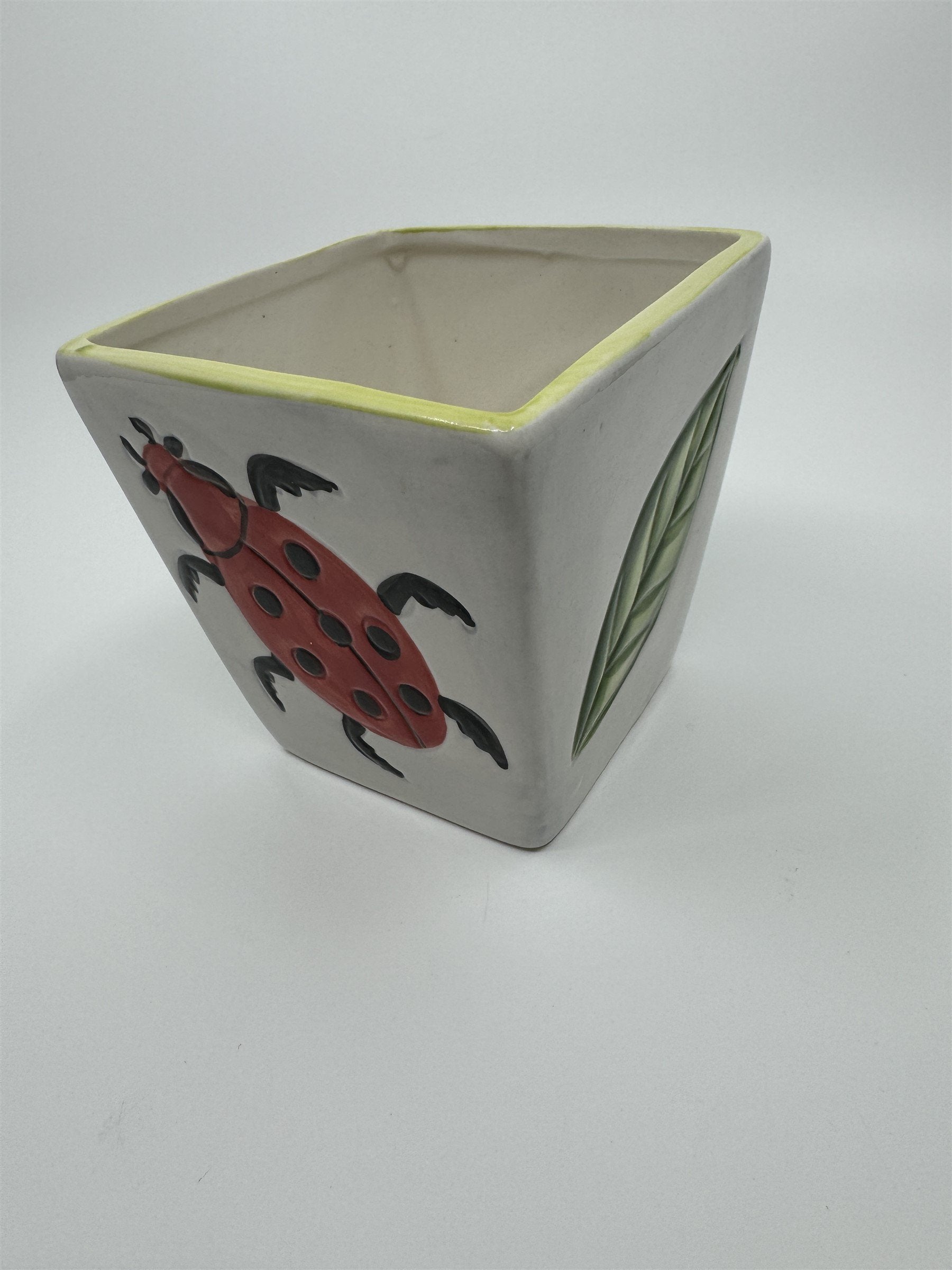 Vintage Ladybug Leaf Leaves Beetle Ceramic Planter