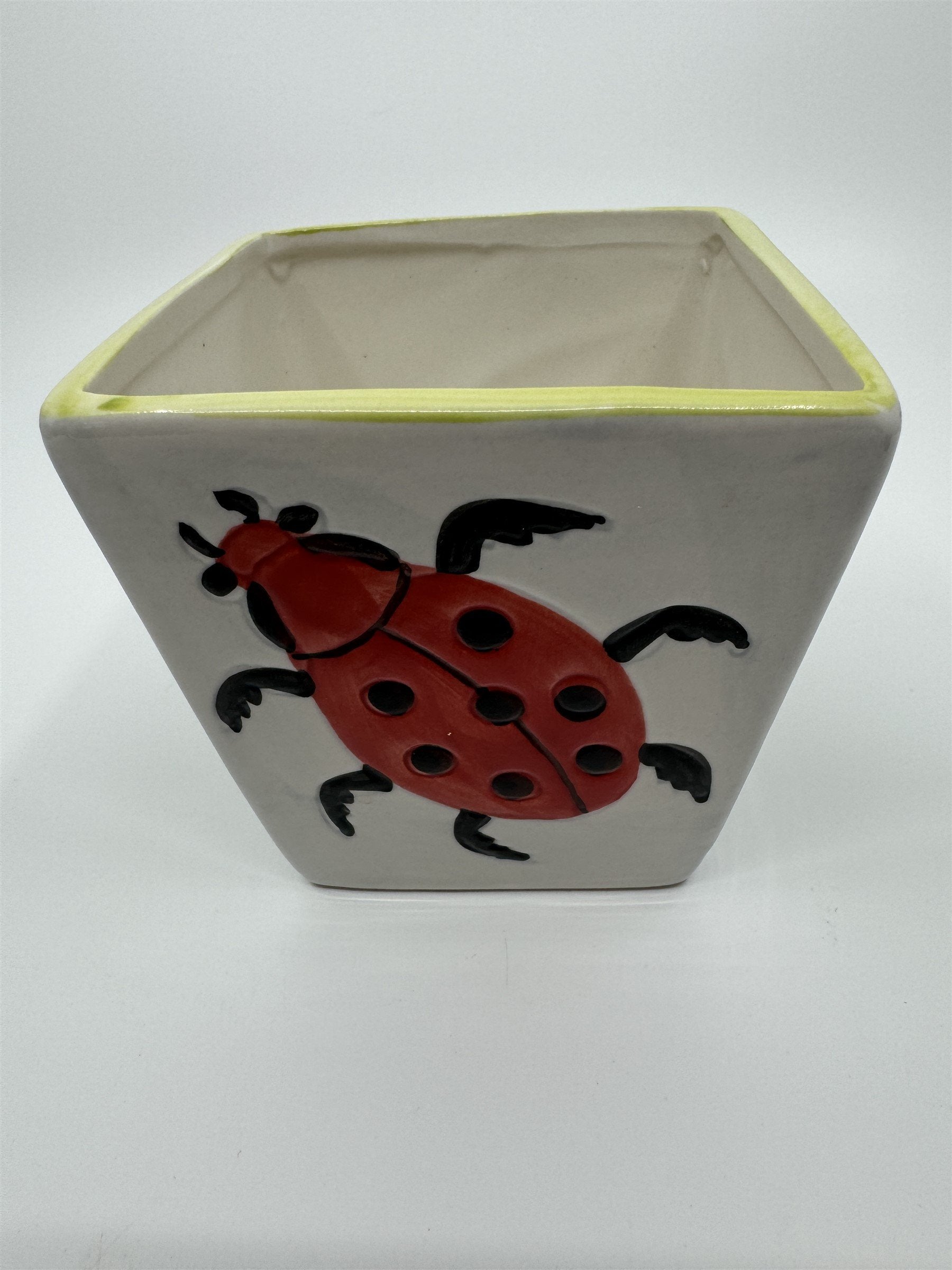 Vintage Ladybug Leaf Leaves Beetle Ceramic Planter