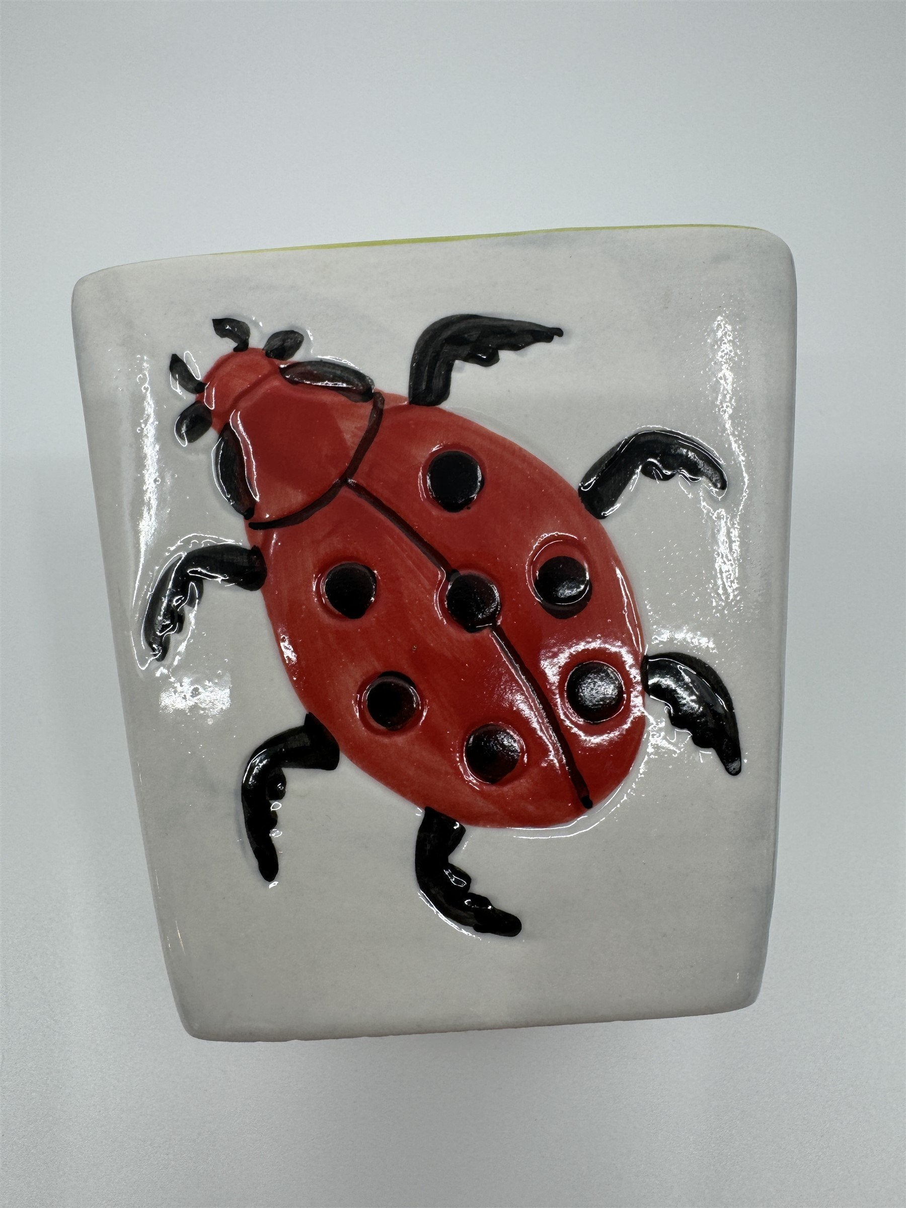 Vintage Ladybug Leaf Leaves Beetle Ceramic Planter