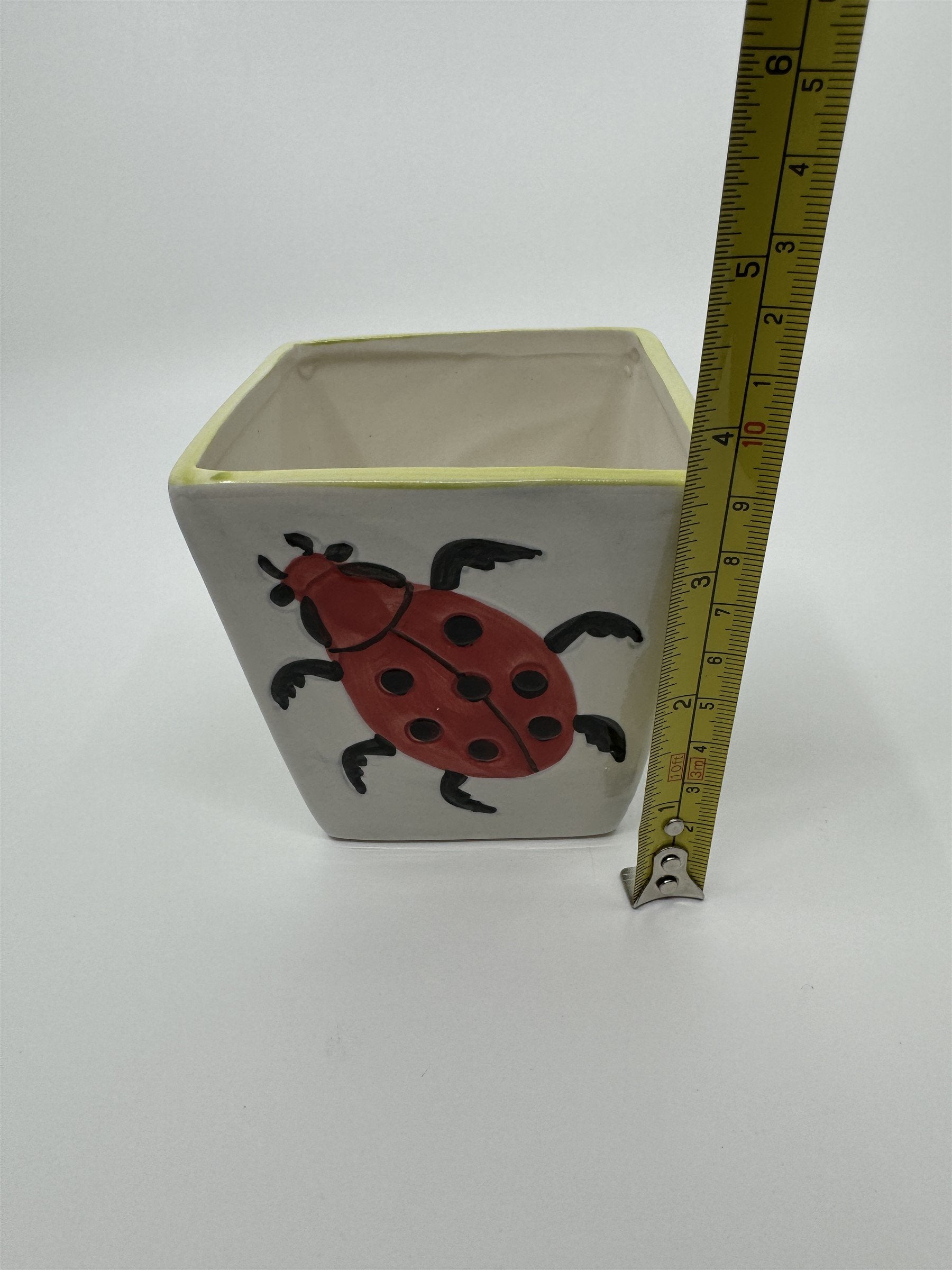 Vintage Ladybug Leaf Leaves Beetle Ceramic Planter