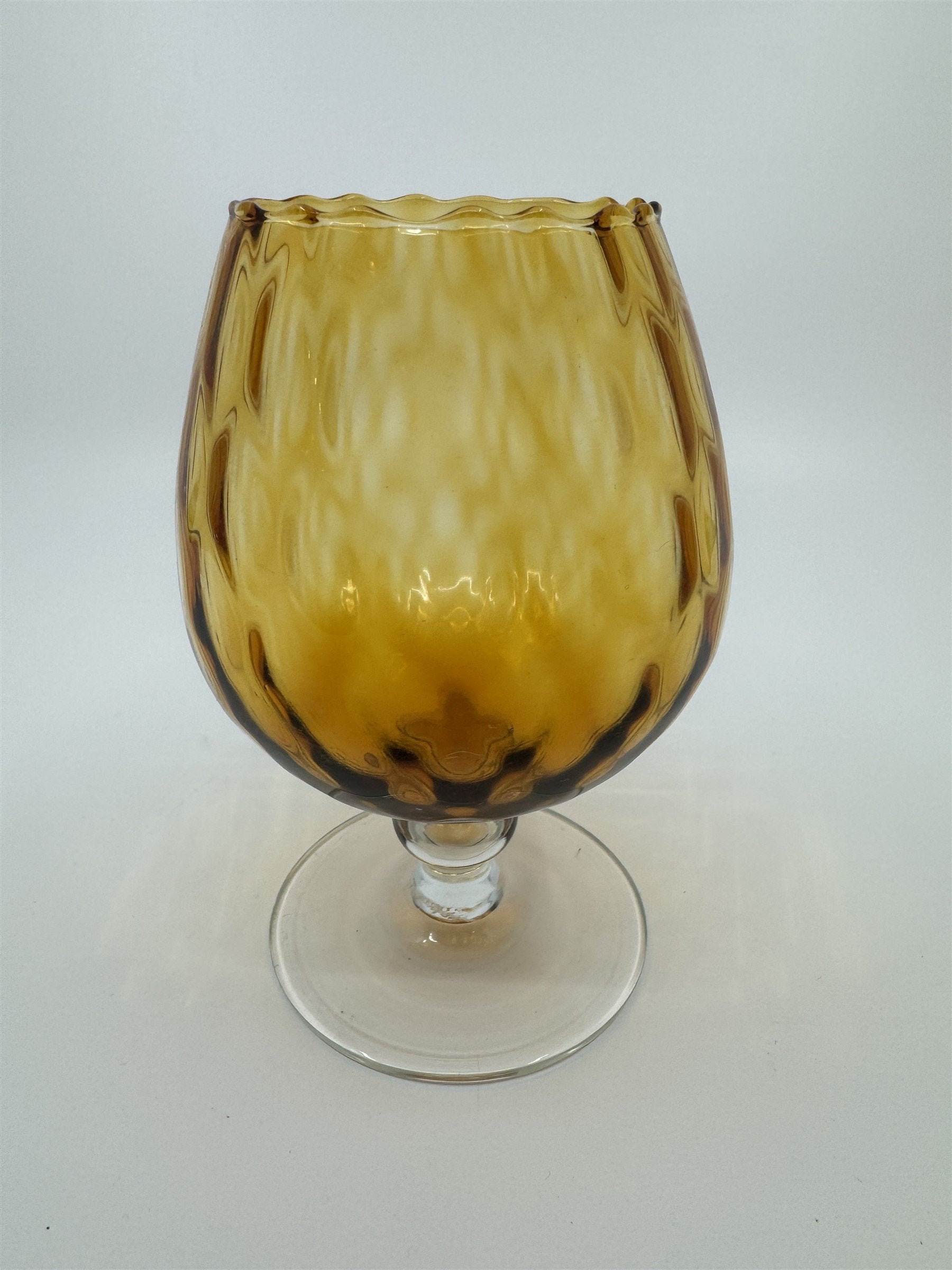 Vintage Diamon Optic Amber Glass Brandy Snifter Vase MCM Empoli