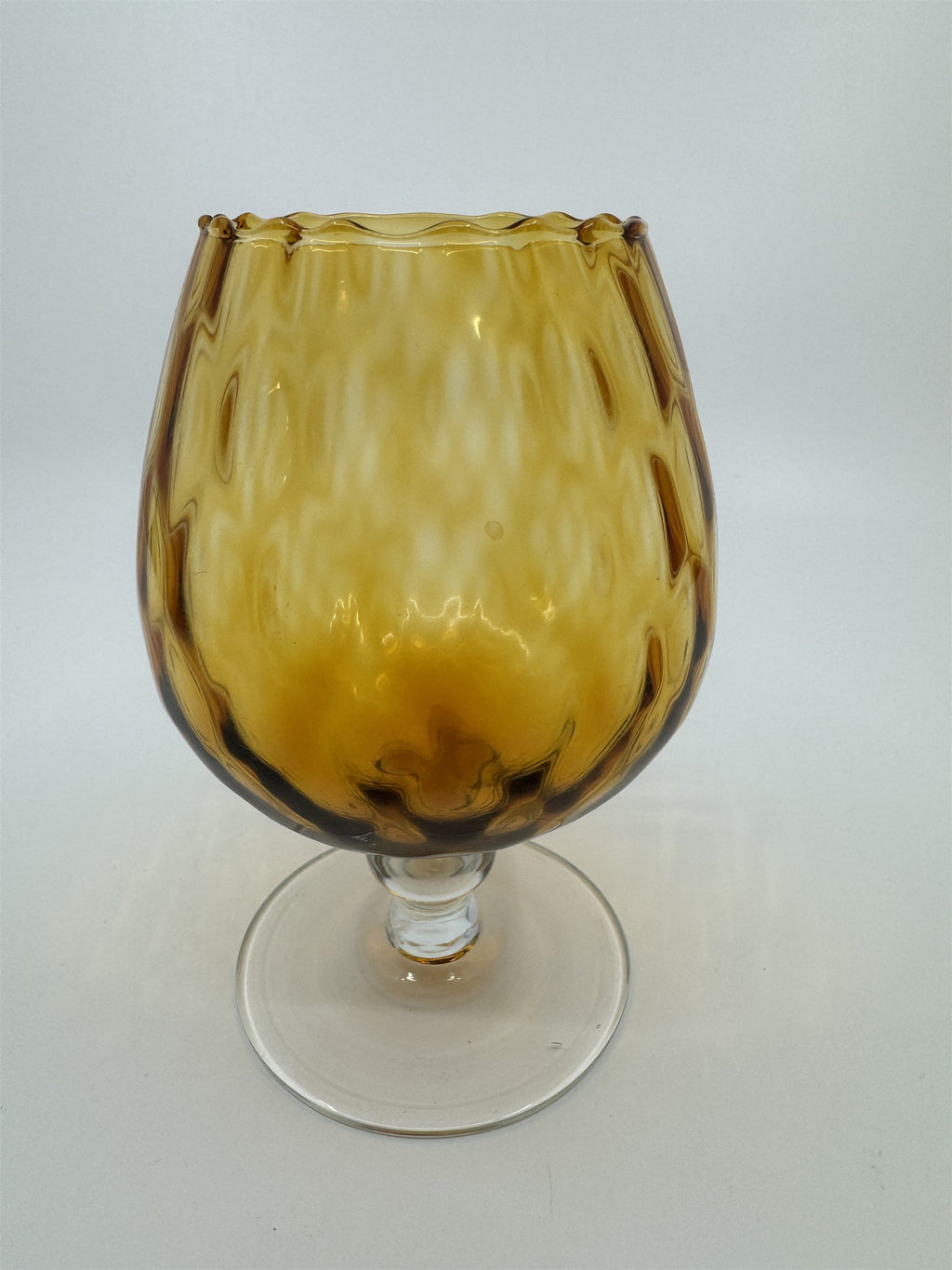 Vintage Diamon Optic Amber Glass Brandy Snifter Vase MCM Empoli