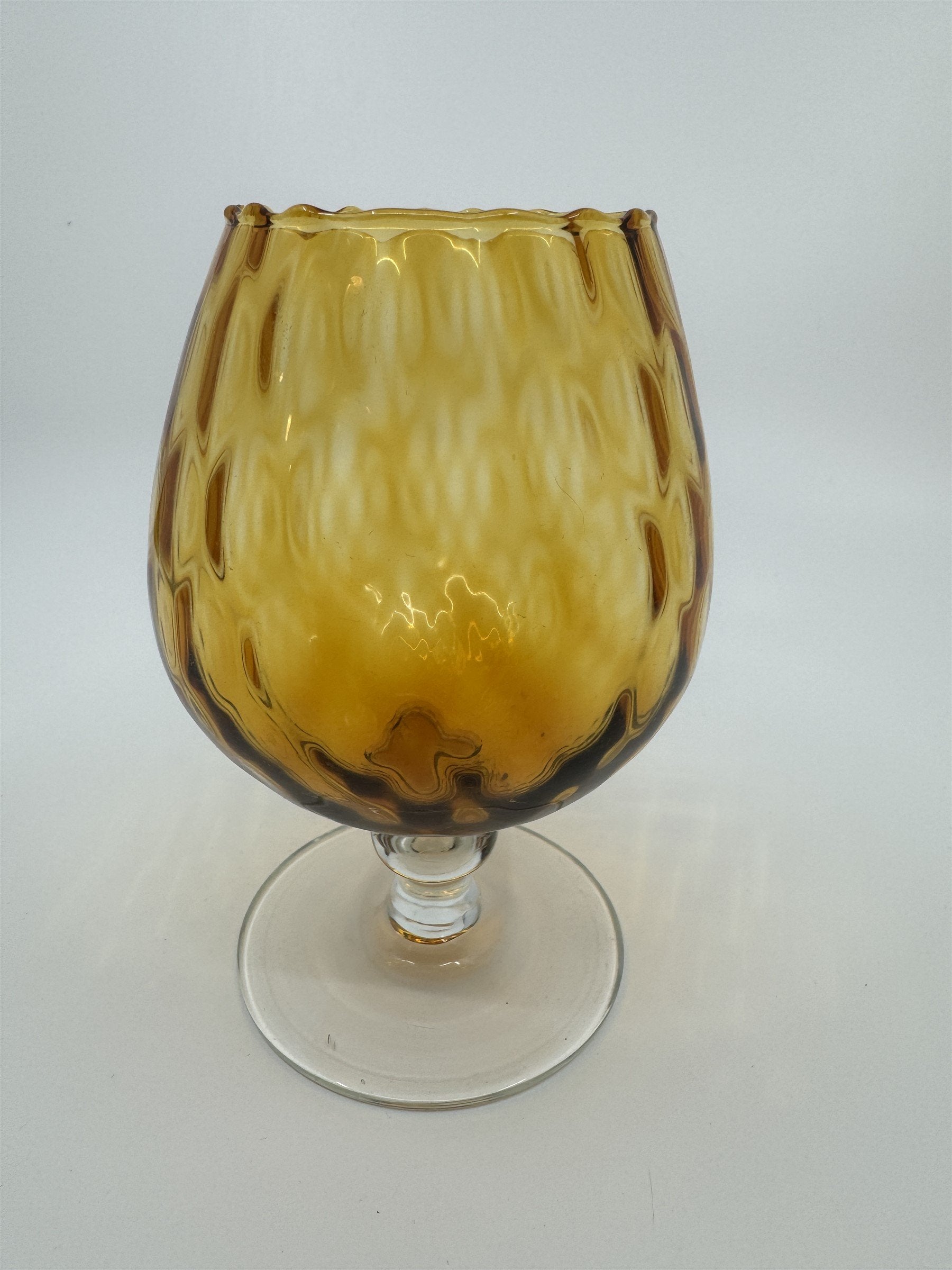 Vintage Diamon Optic Amber Glass Brandy Snifter Vase MCM Empoli