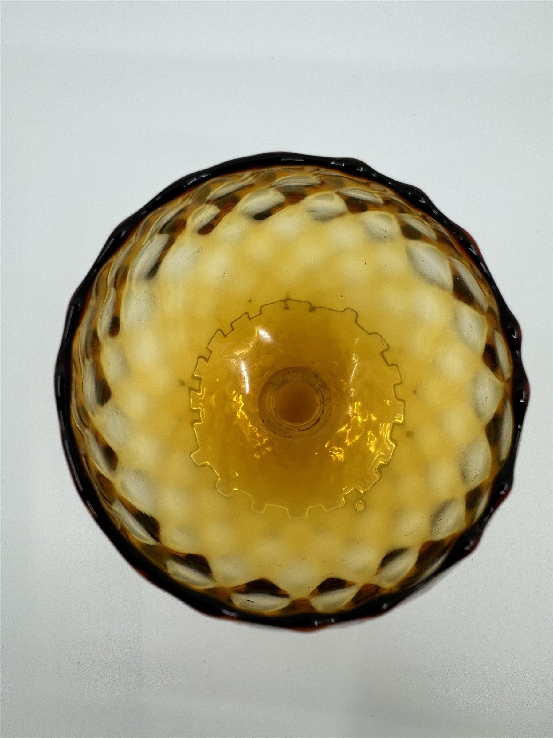 Vintage Diamon Optic Amber Glass Brandy Snifter Vase MCM Empoli