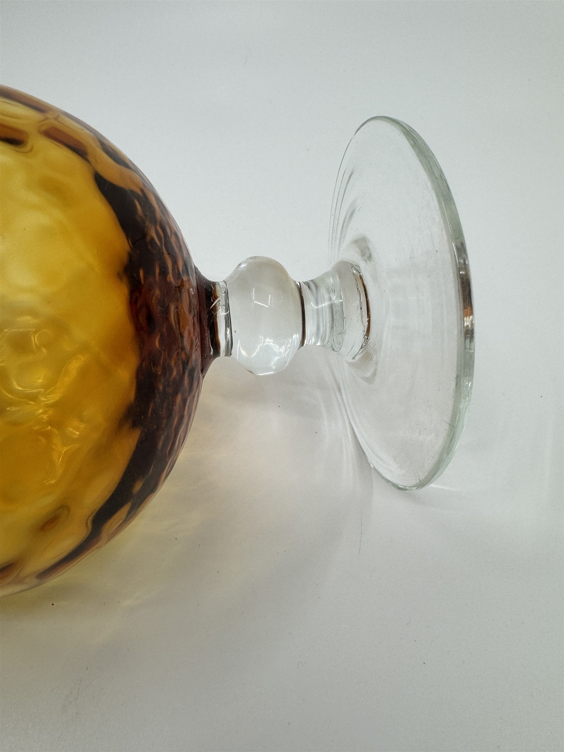 Vintage Diamon Optic Amber Glass Brandy Snifter Vase MCM Empoli