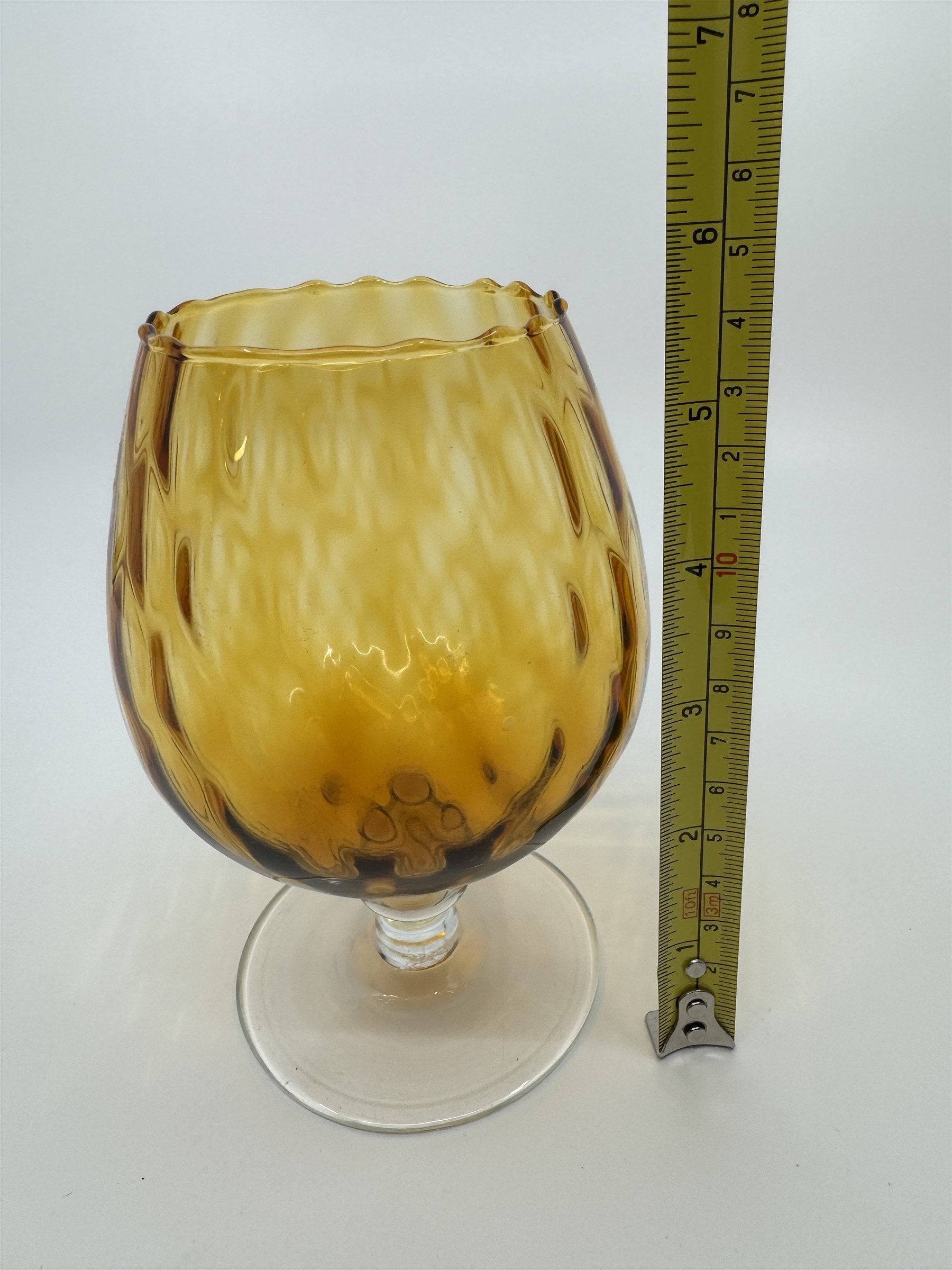 Vintage Diamon Optic Amber Glass Brandy Snifter Vase MCM Empoli