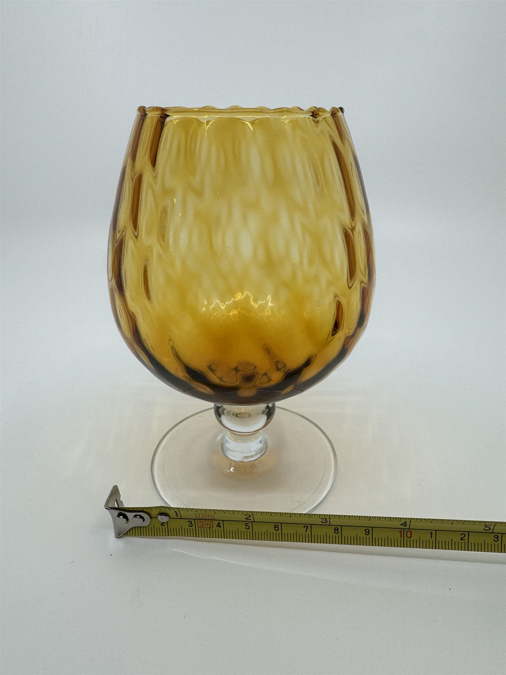 Vintage Diamon Optic Amber Glass Brandy Snifter Vase MCM Empoli