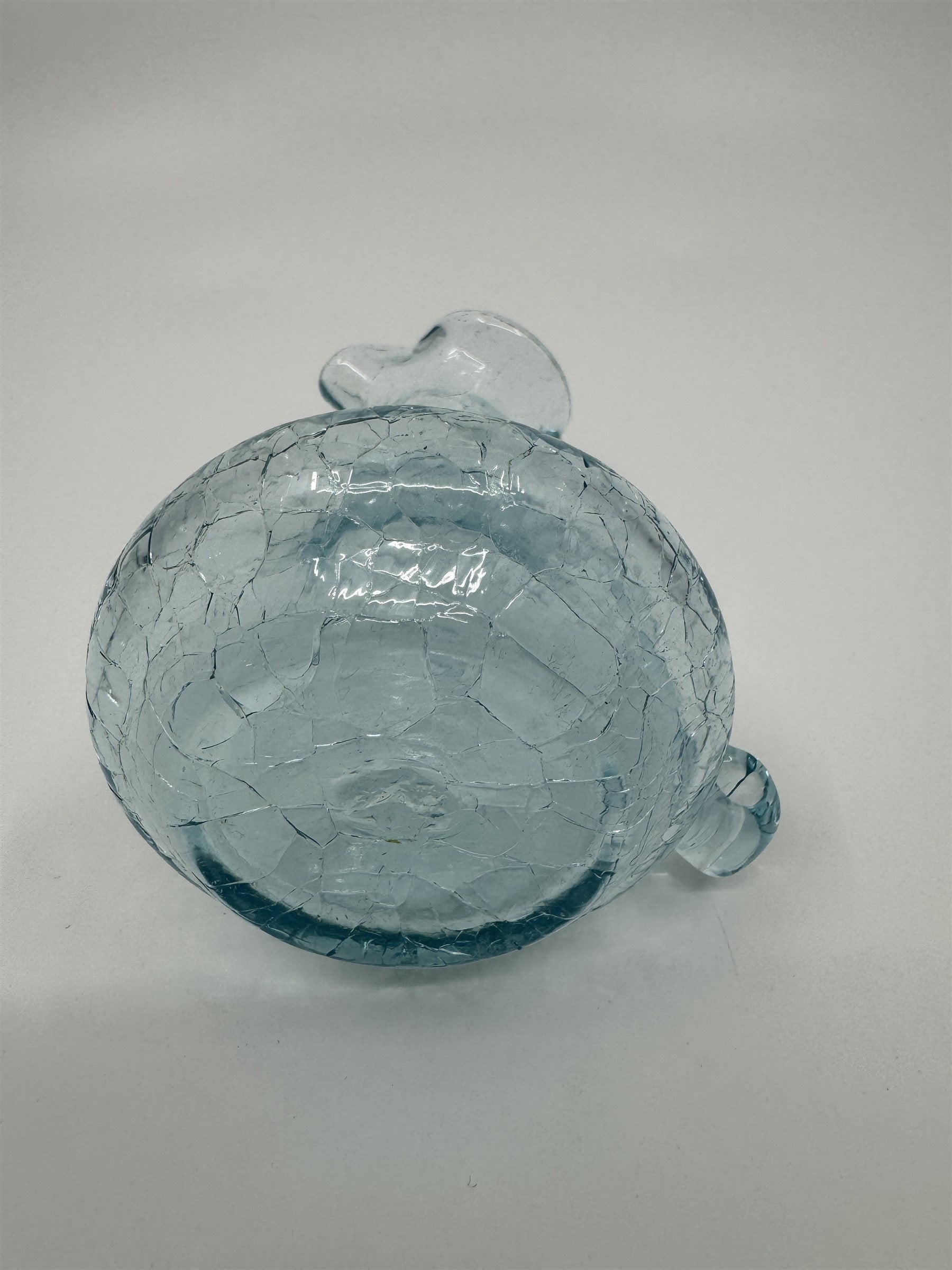 Vintage MCM Art Studio Small Blue Crackle Glass Ruffled Vase/Pitcher/Creamer