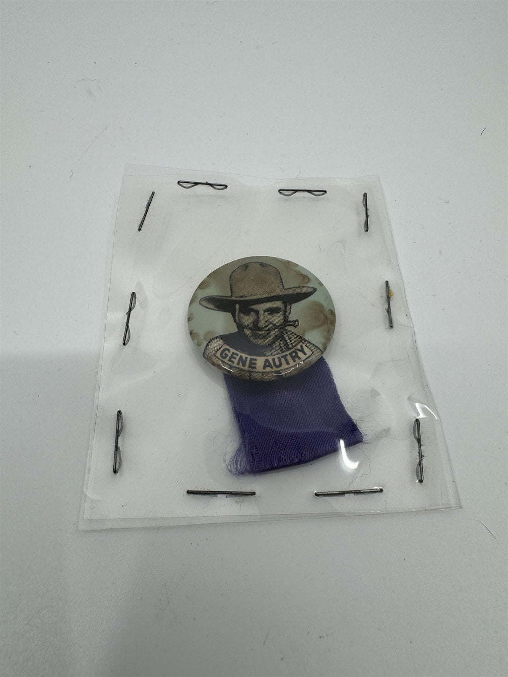 Vintage Gene Autry Ribbon Pin Country Music Memorabilia /w Purple Ribbon