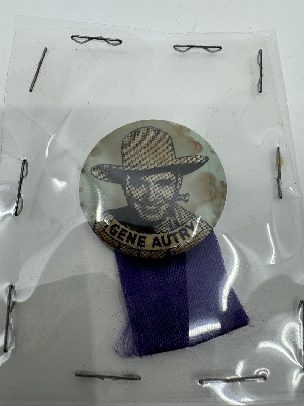 Vintage Gene Autry Ribbon Pin Country Music Memorabilia /w Purple Ribbon