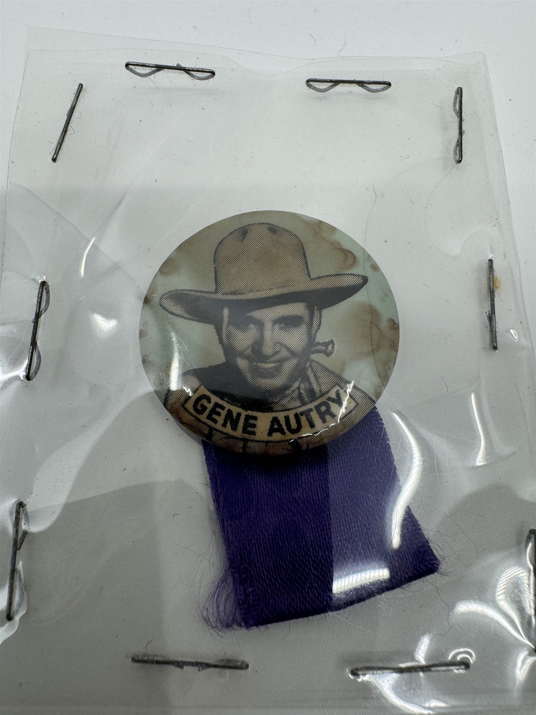 Vintage Gene Autry Ribbon Pin Country Music Memorabilia /w Purple Ribbon