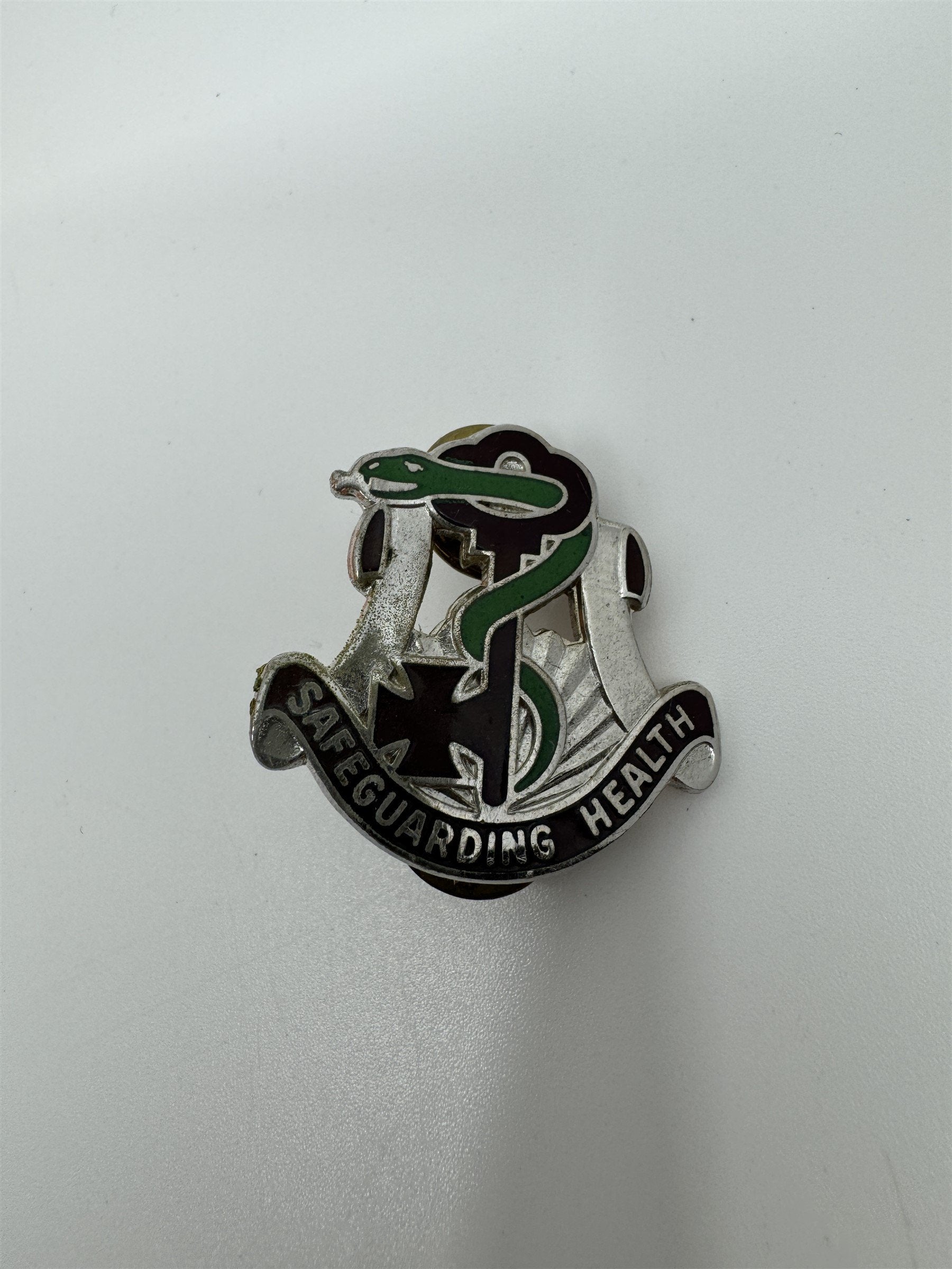 Set of 2 Vintage Military "Safeguarding Health" Pins /w Snake and Key Militaria
