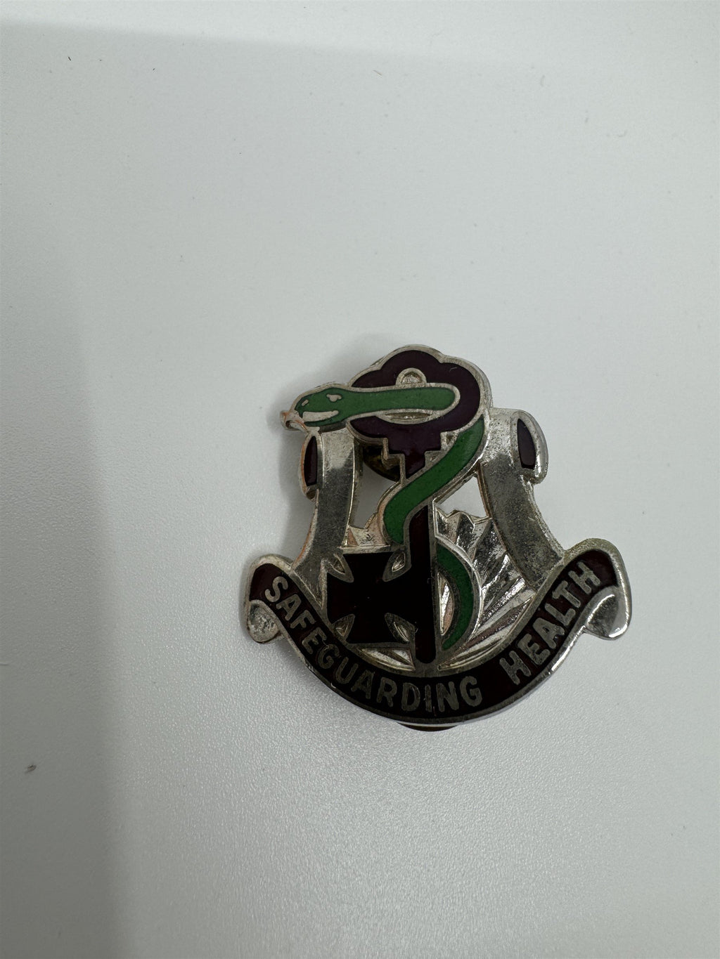 Set of 2 Vintage Military "Safeguarding Health" Pins /w Snake and Key Militaria