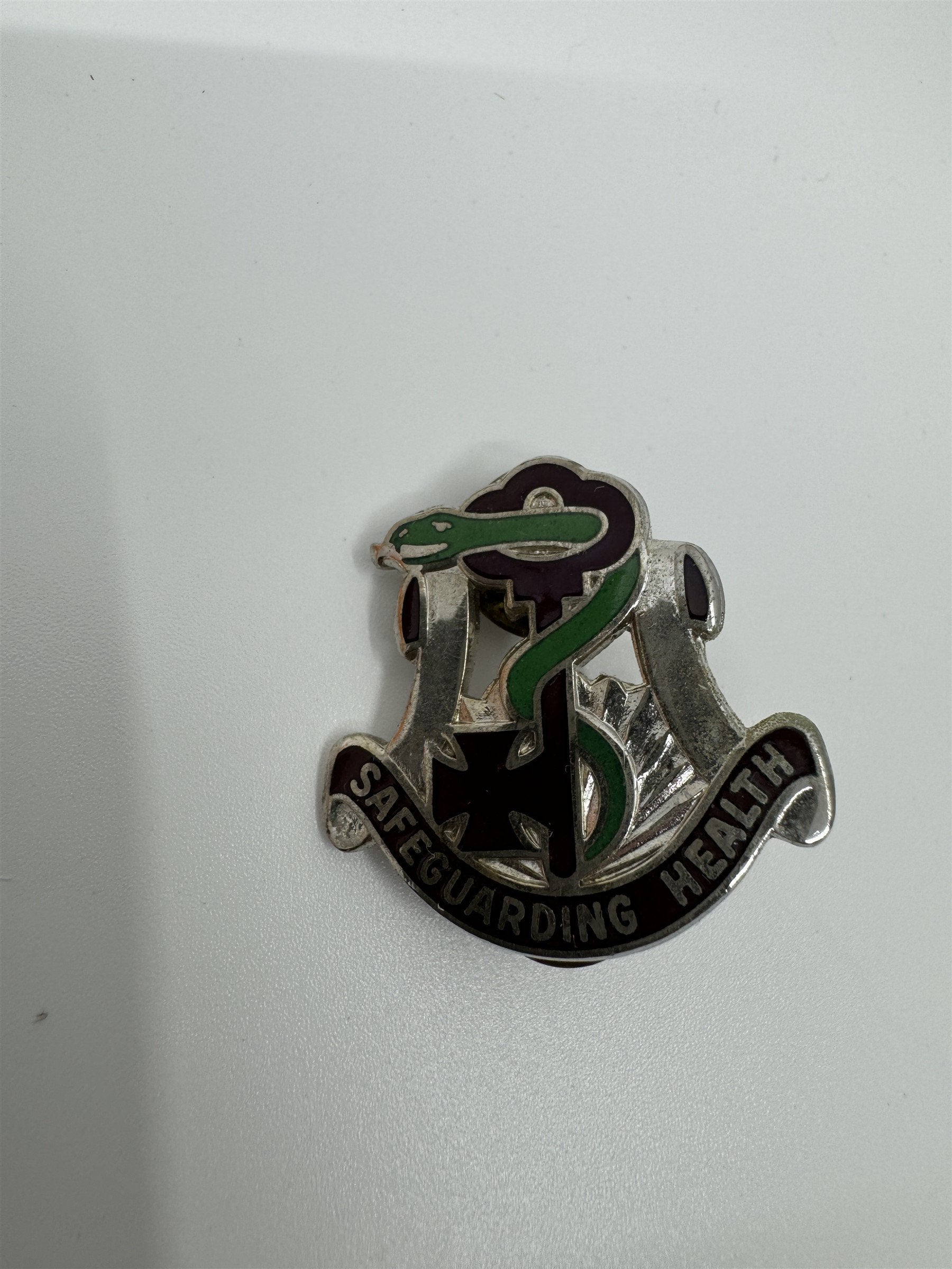 Set of 2 Vintage Military "Safeguarding Health" Pins /w Snake and Key Militaria