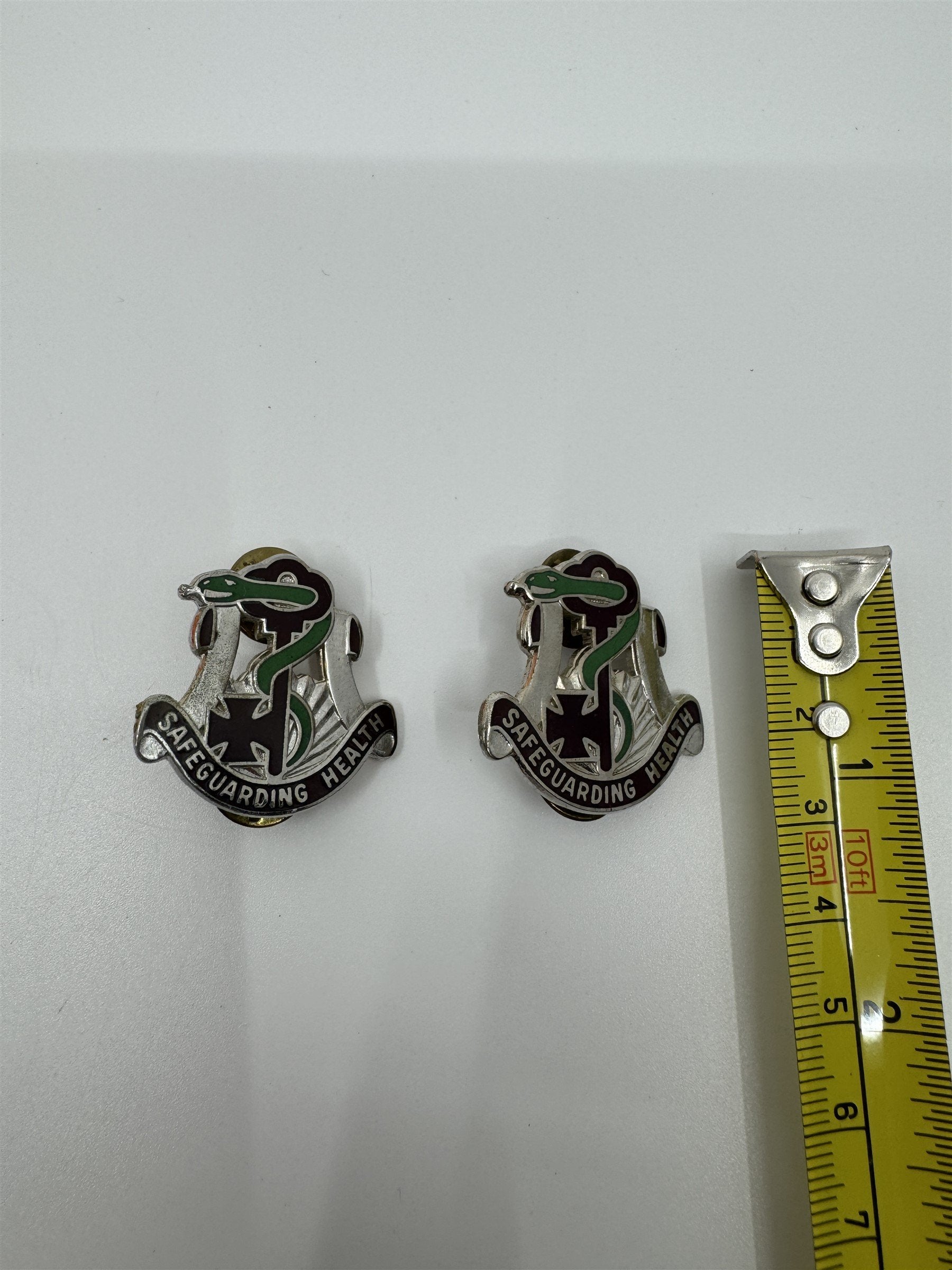 Set of 2 Vintage Military "Safeguarding Health" Pins /w Snake and Key Militaria