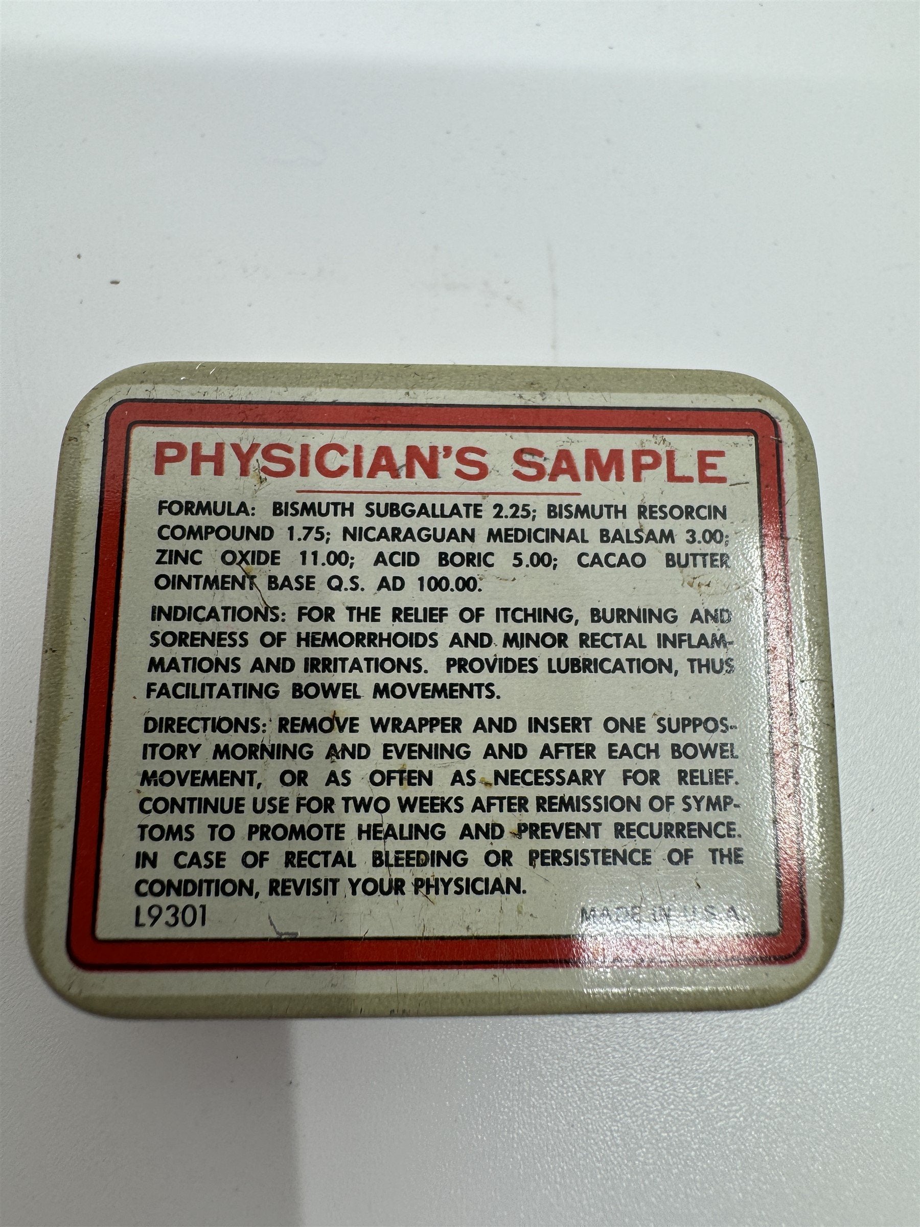 Vintage Anusol Hemorrhoidal Suppositories Tin Medicine Box Physician's Sample US