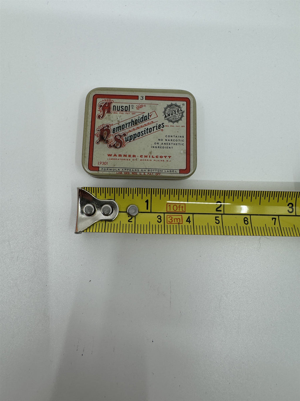 Vintage Anusol Hemorrhoidal Suppositories Tin Medicine Box Physician's Sample US
