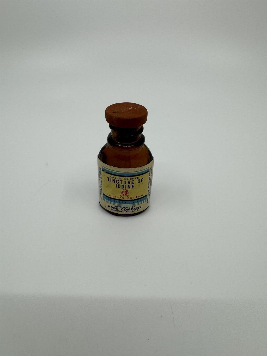 Vintage Tincture of Iodine Bottle Skull and Crossbones ADDE CO. Baltimore MD