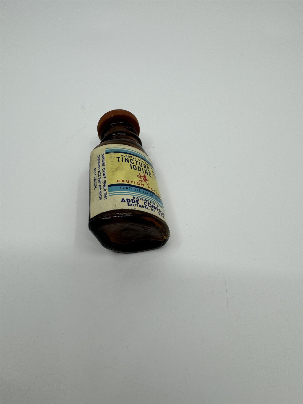 Vintage Tincture of Iodine Bottle Skull and Crossbones ADDE CO. Baltimore MD