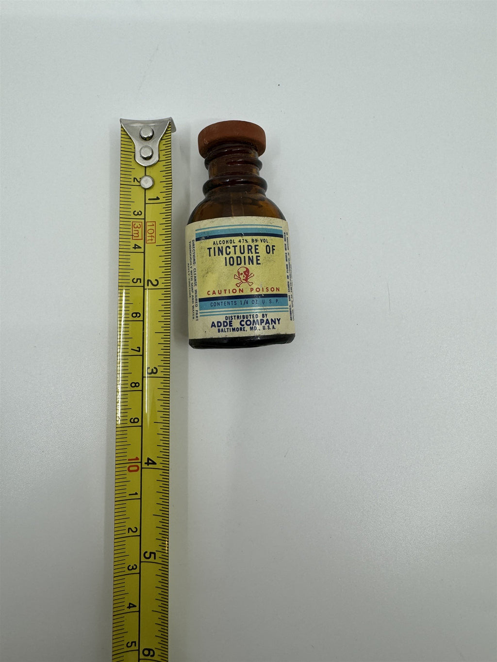 Vintage Tincture of Iodine Bottle Skull and Crossbones ADDE CO. Baltimore MD