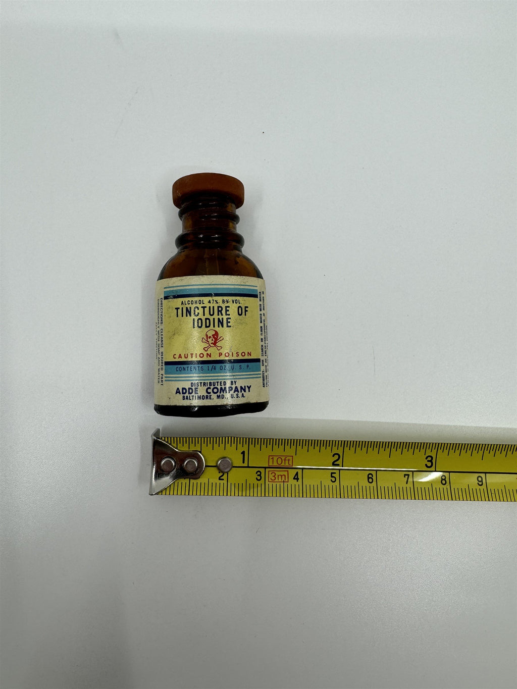 Vintage Tincture of Iodine Bottle Skull and Crossbones ADDE CO. Baltimore MD