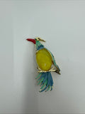 Vintage Multicollor Yellow Jelly Belly Exotic Bird of Paradise Gold Tone Brooch