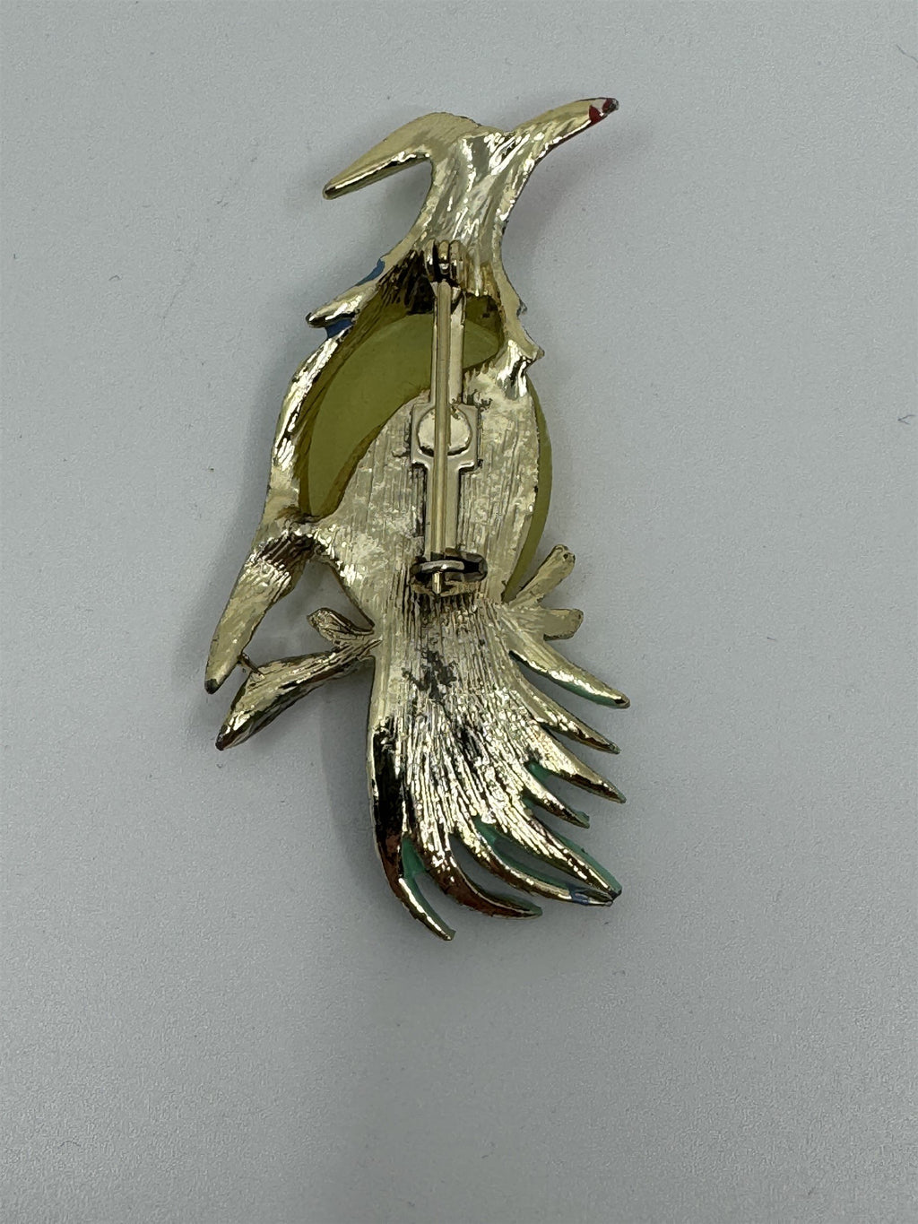 Vintage Multicollor Yellow Jelly Belly Exotic Bird of Paradise Gold Tone Brooch