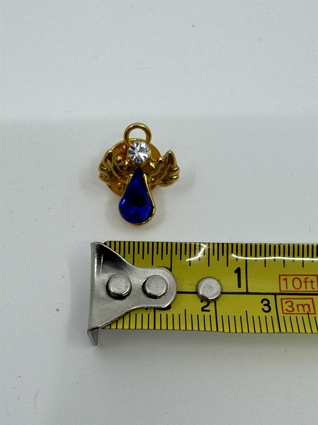 Vintage Heavenly Angel Faux Stones Gold Tone Enamel Lapel Pin Sapphire Stone