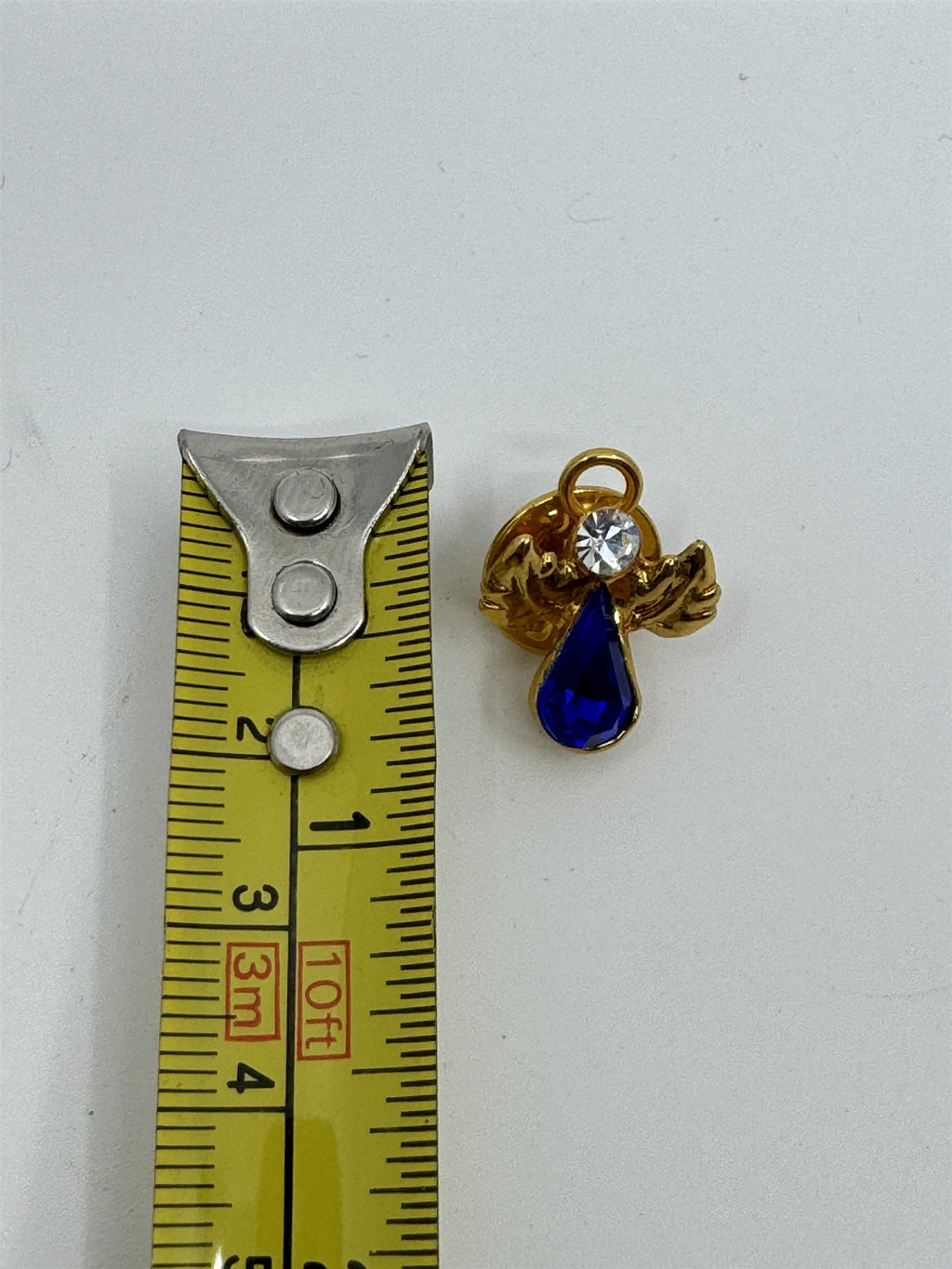 Vintage Heavenly Angel Faux Stones Gold Tone Enamel Lapel Pin Sapphire Stone