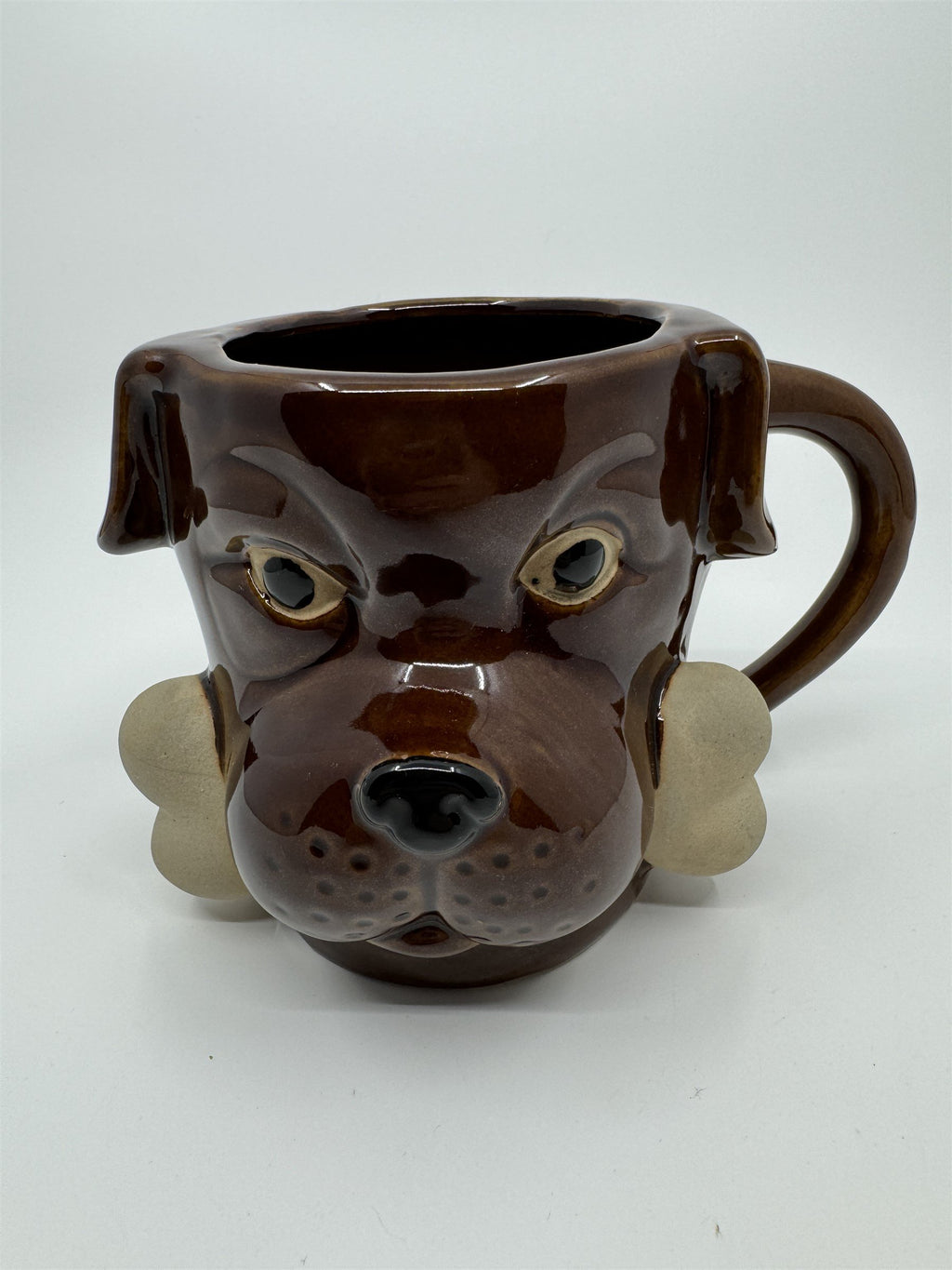 Boston Warehouse Chocolate Lab /w Bone Stoneware Coffee Cup Mug 18oz *chip btm*