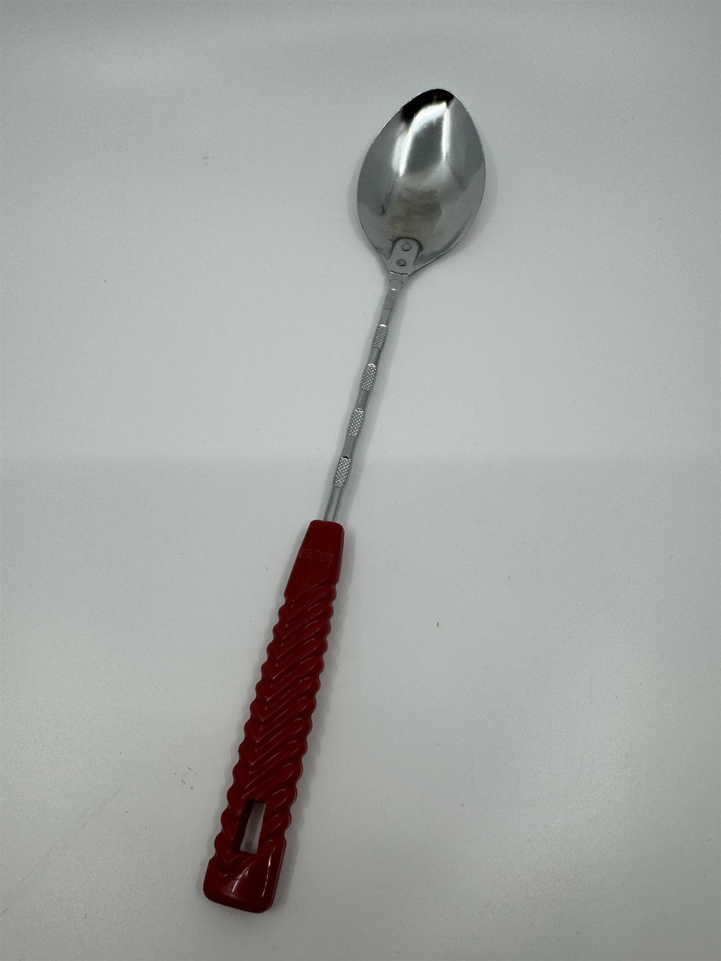 Vintage Nevco Cooking Serving Spoon Forged Stainless Steel Japan Red Handle