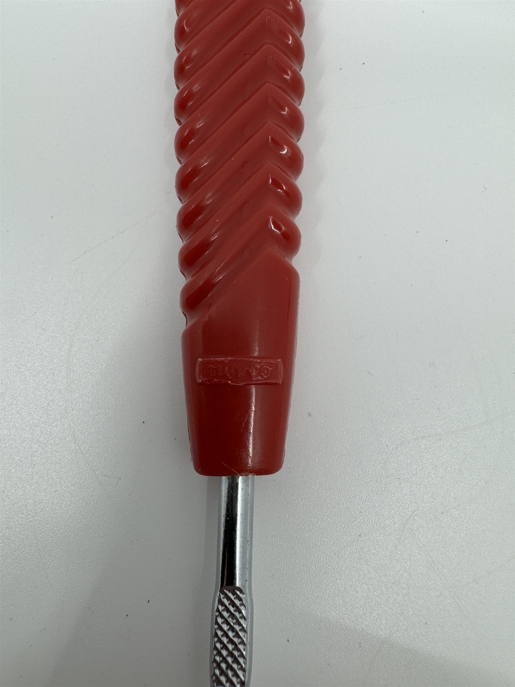 Vintage Nevco Cooking Serving Spoon Forged Stainless Steel Japan Red Handle