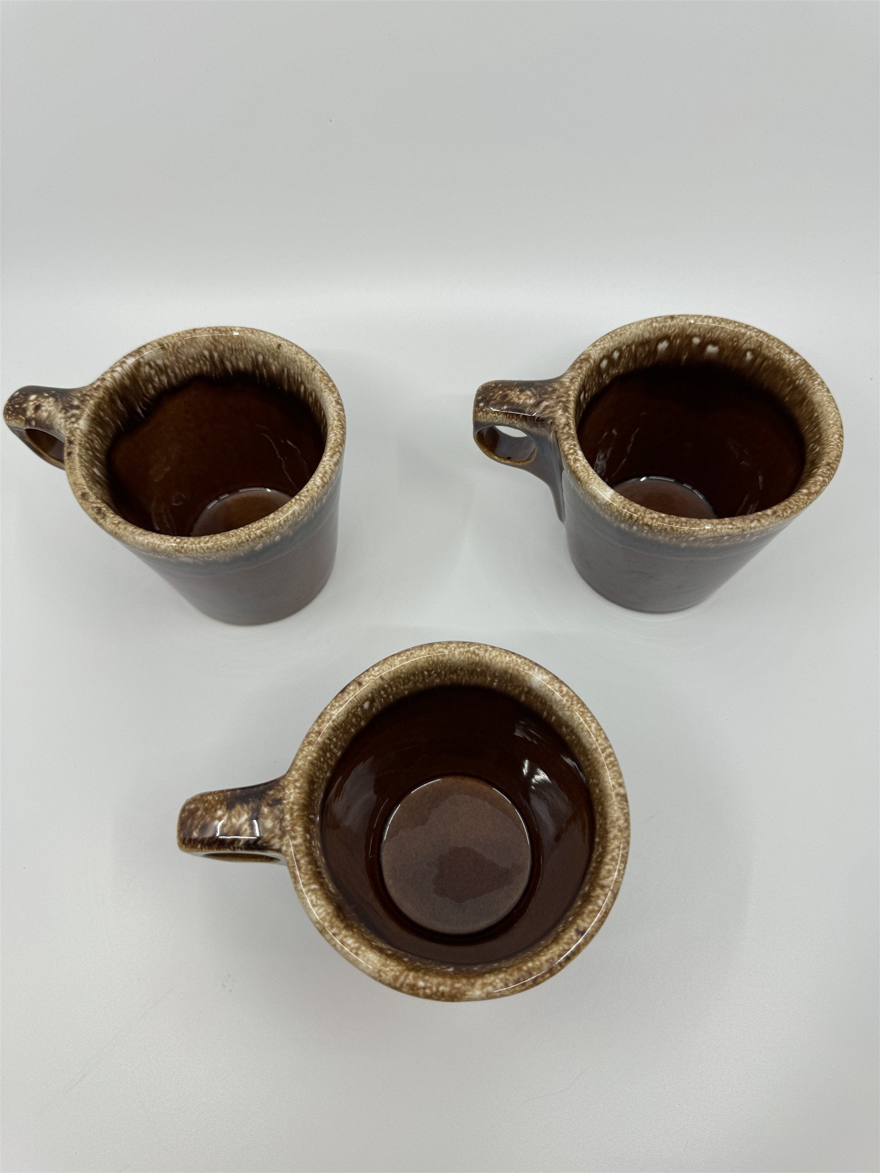 Set of 3 Hull USA Oven Proof Pottery Mug Widemouth Chocolate Drip Glaze Cups