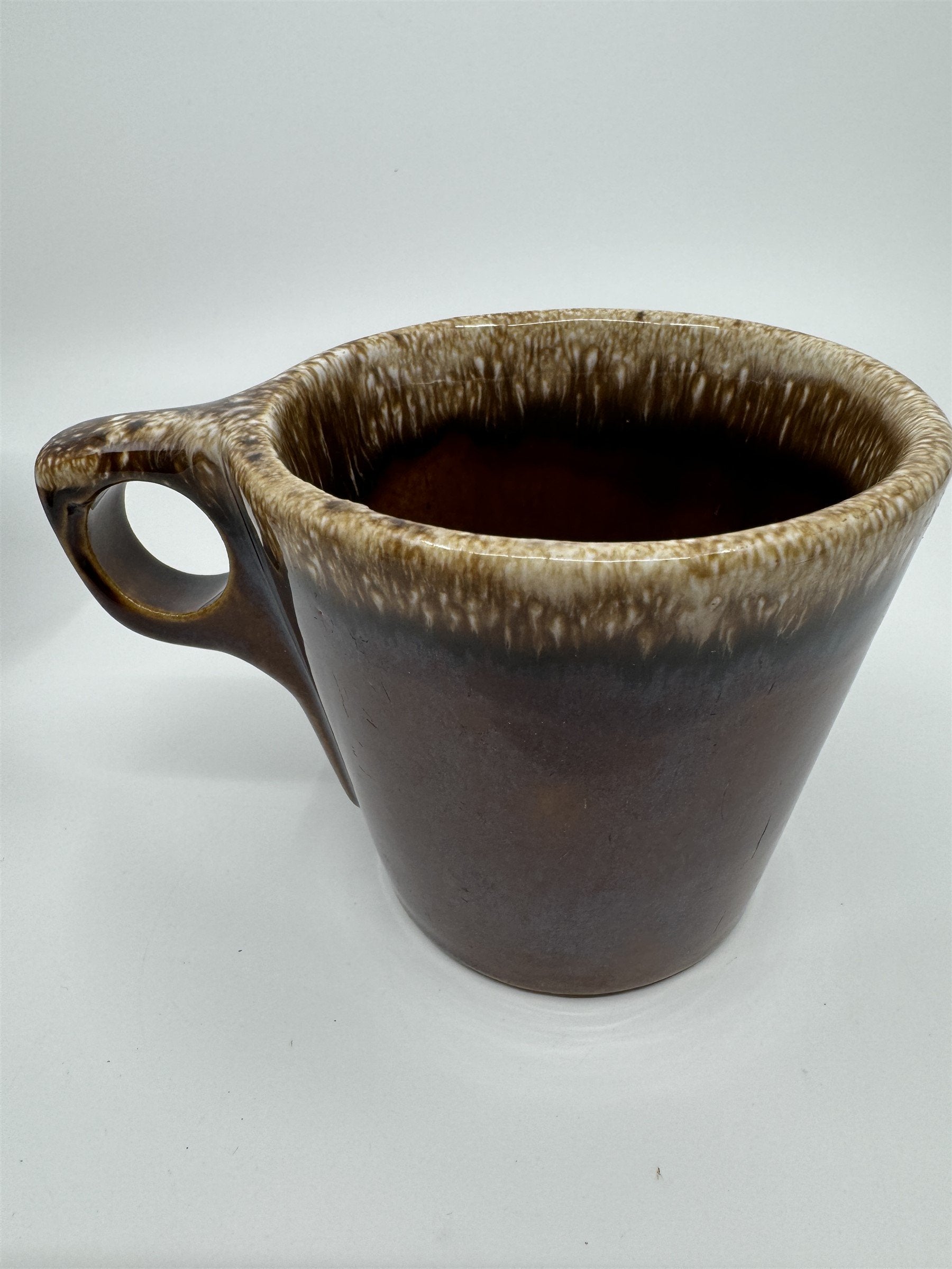 Set of 3 Hull USA Oven Proof Pottery Mug Widemouth Chocolate Drip Glaze Cups