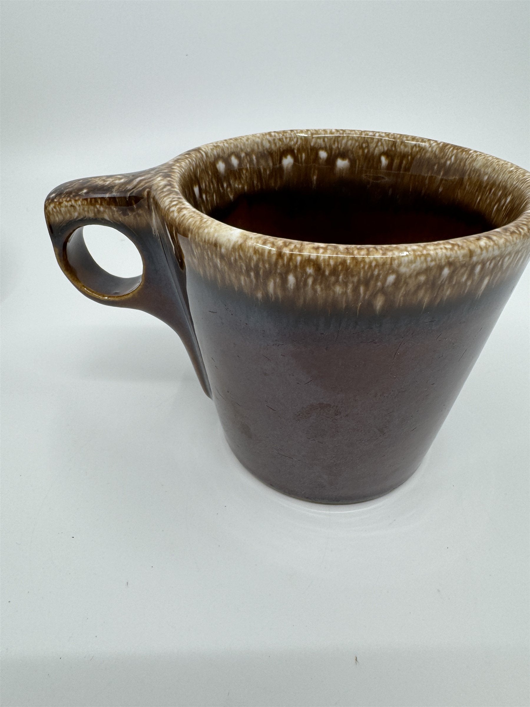 Set of 3 Hull USA Oven Proof Pottery Mug Widemouth Chocolate Drip Glaze Cups