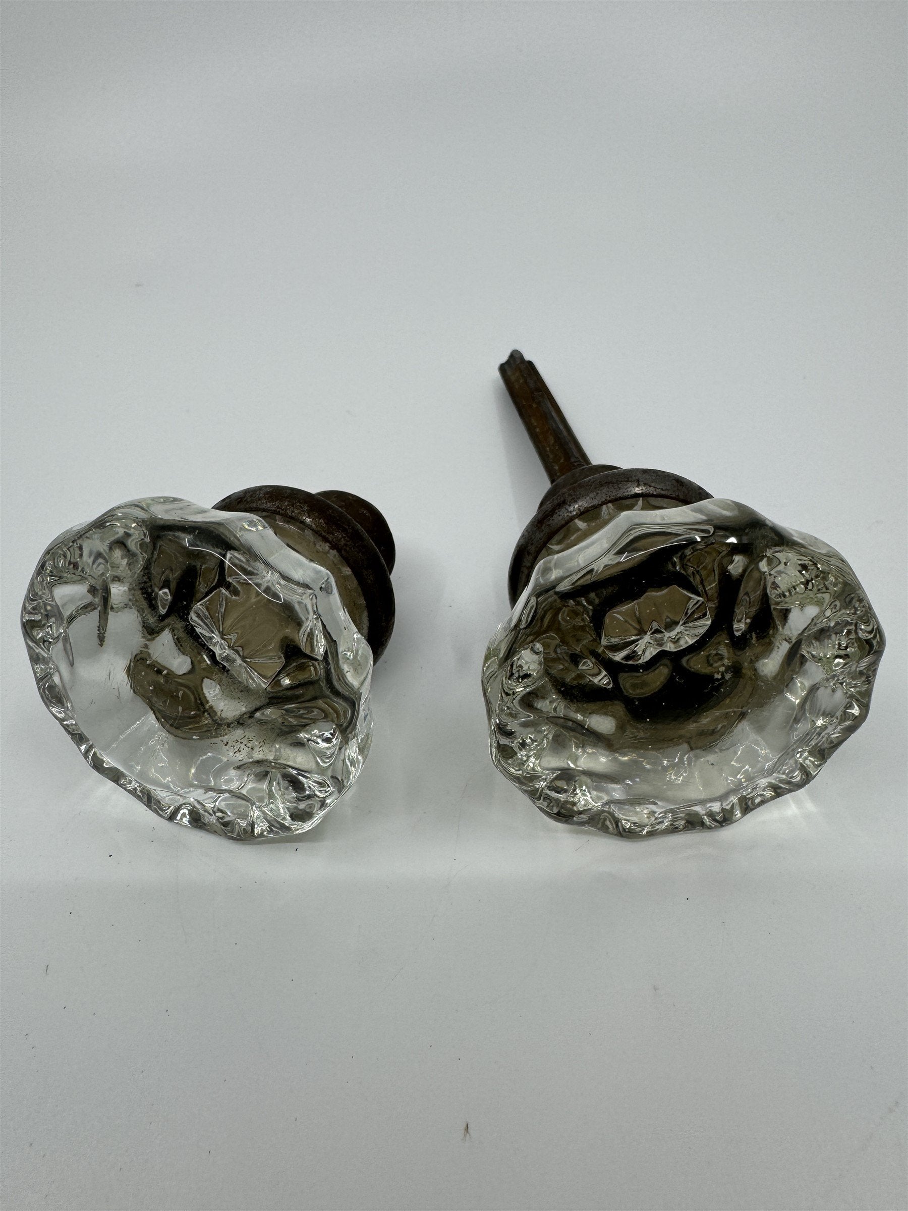 Vintage 12 Point Glass & Brass Door Knob Antique