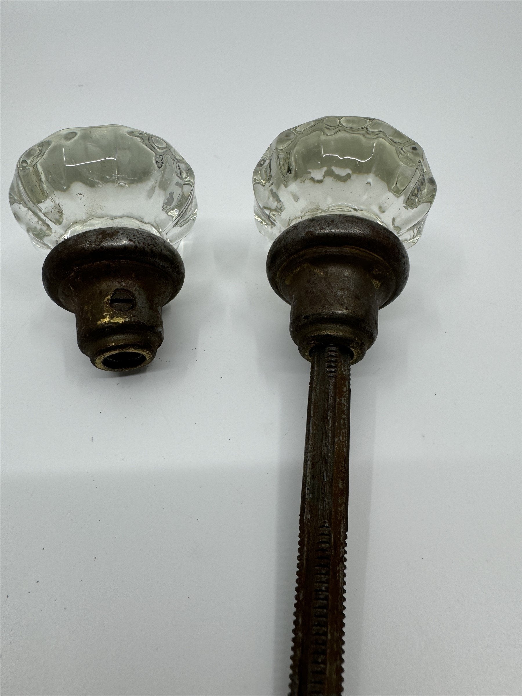 Vintage 12 Point Glass & Brass Door Knob Antique