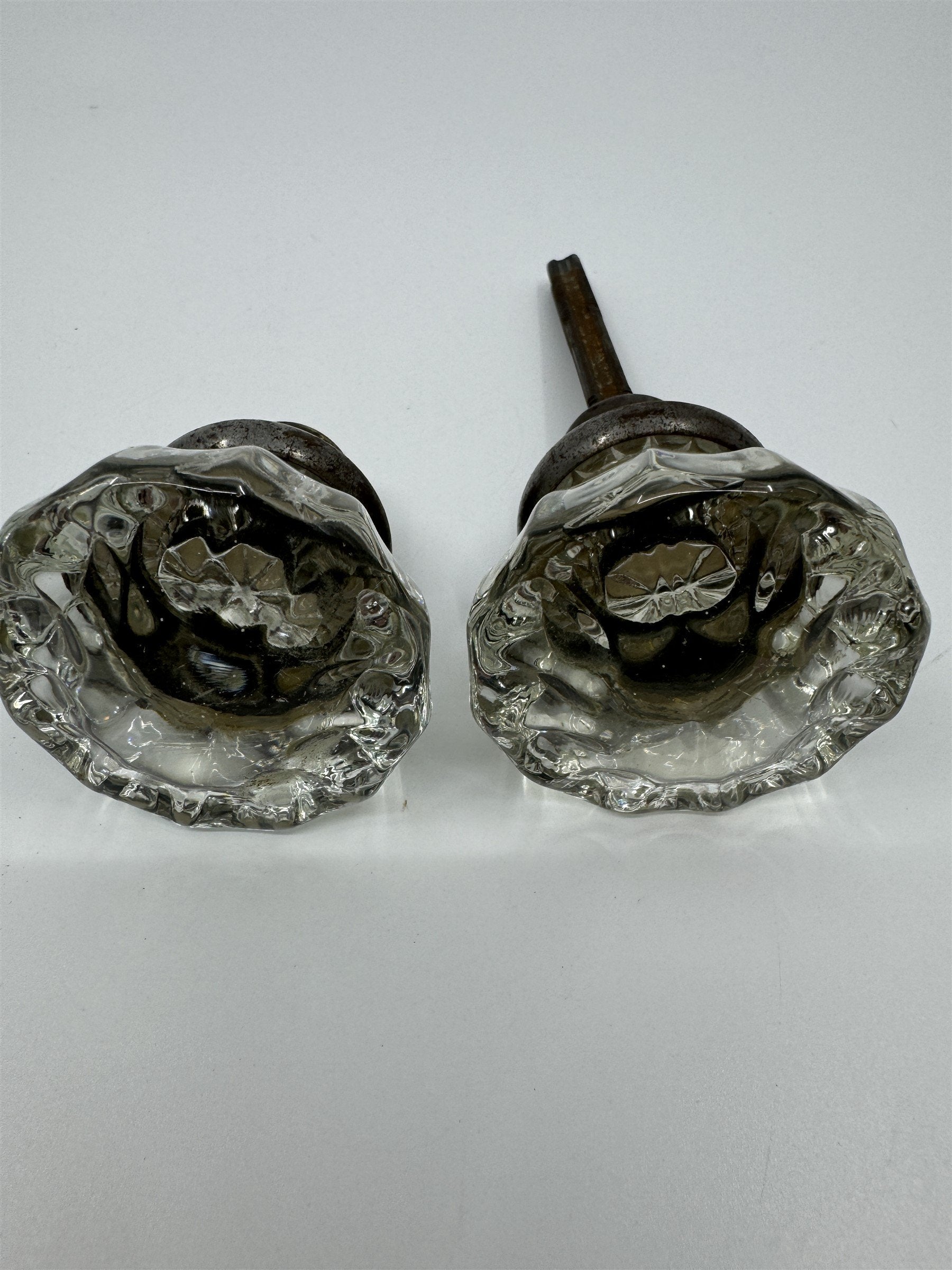 Vintage 12 Point Glass & Brass Door Knob Antique