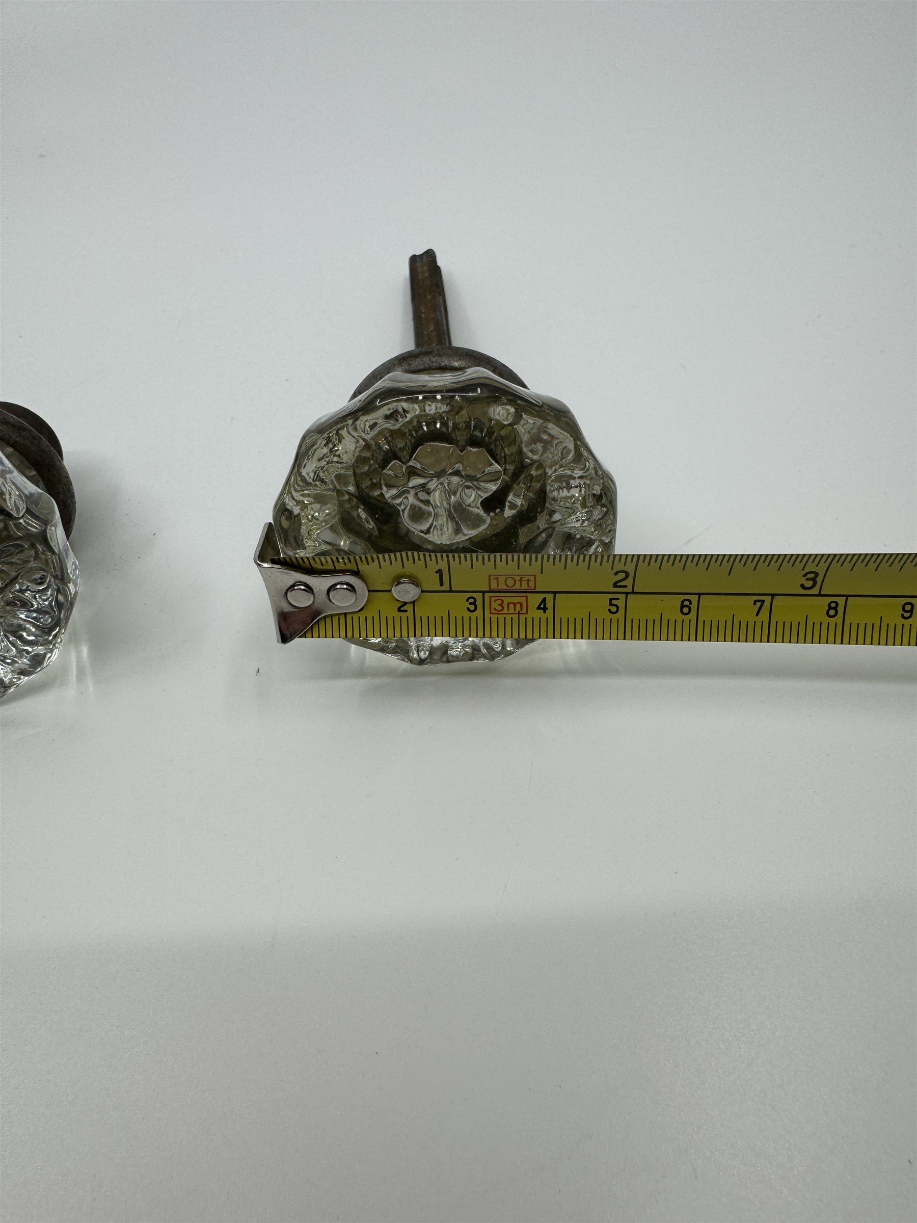 Vintage 12 Point Glass & Brass Door Knob Antique