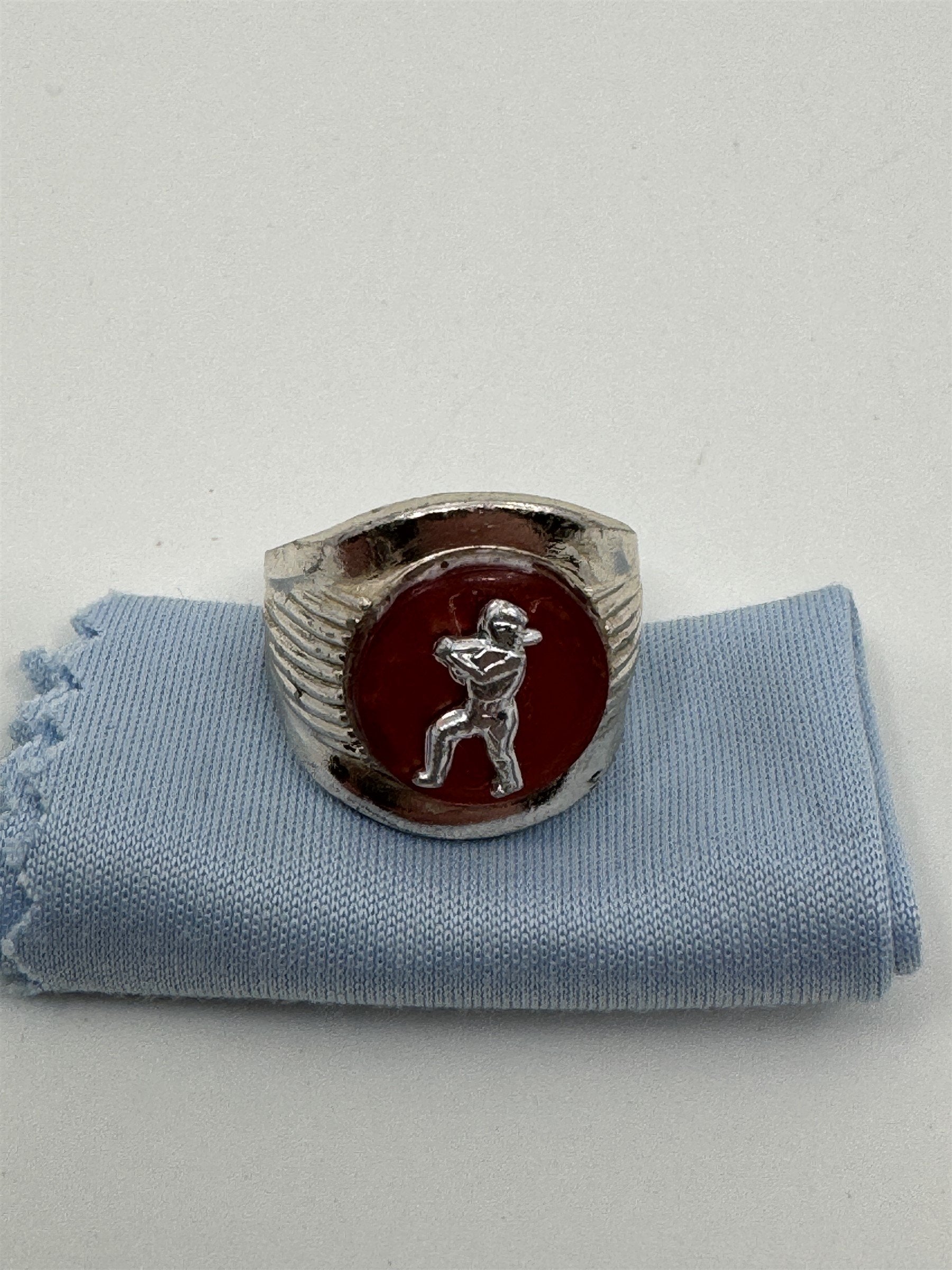 Vintage Cracker Jack Gumball Machine Plastic Ring Baseball Player Shiny Orange