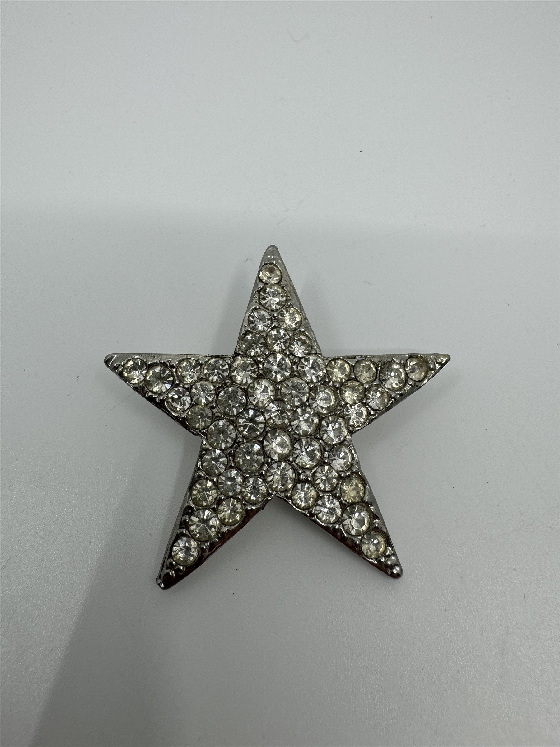 Vintage Silver Rhinestone Star Clip-On Brooch Pin